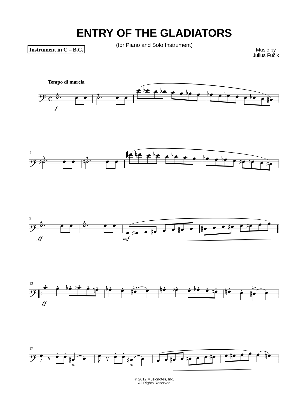 Entry of the Gladiators - Bass Clef Instrument