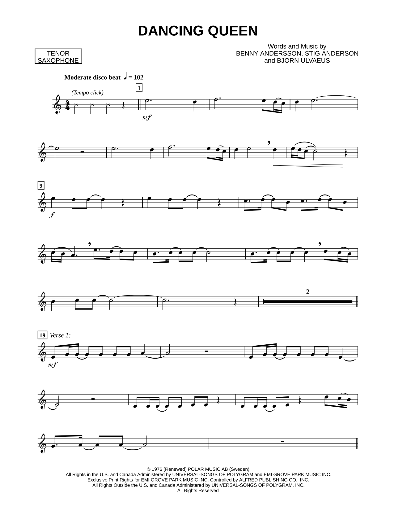 Dancing Queen - Tenor Saxophone