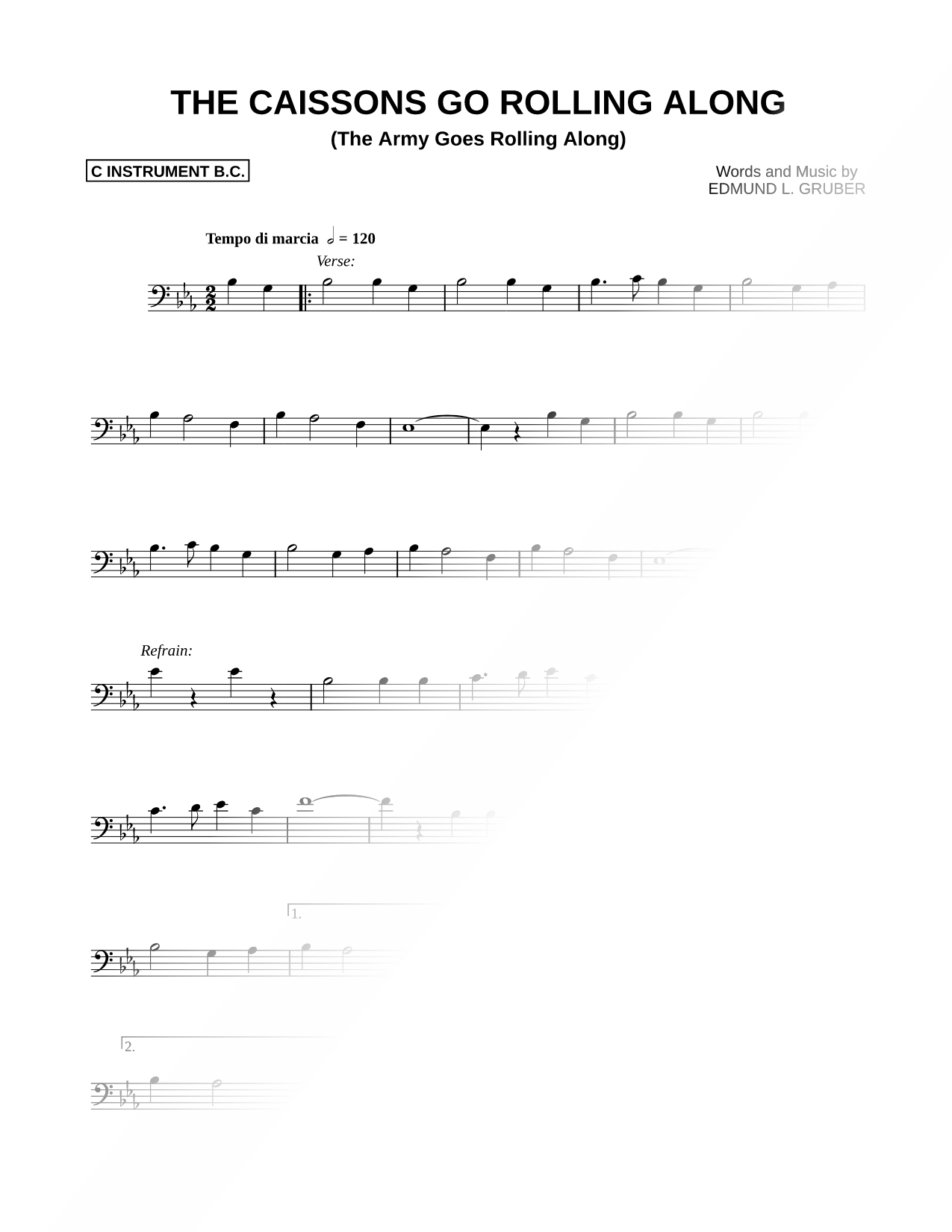 The Caissons Go Rolling Along - Bass Clef Instrument