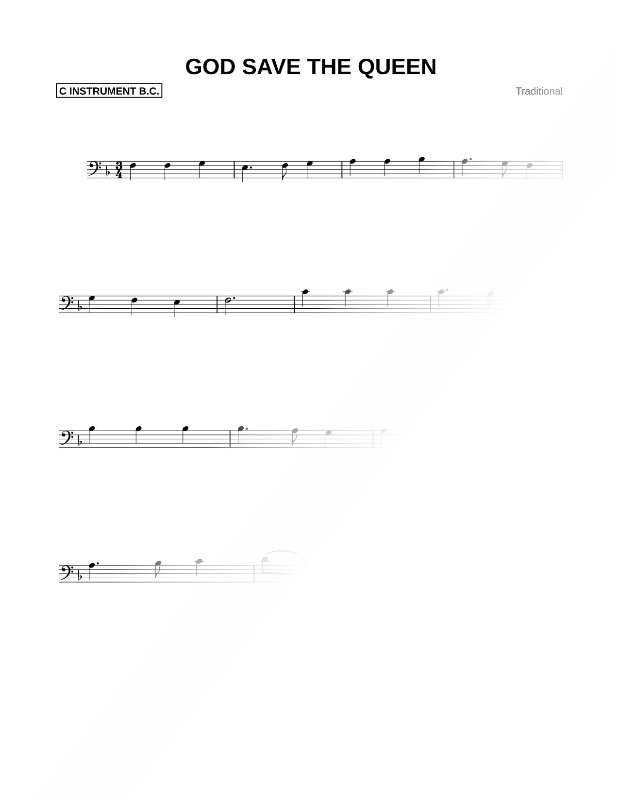 God Save the Queen - Bass Clef Instrument