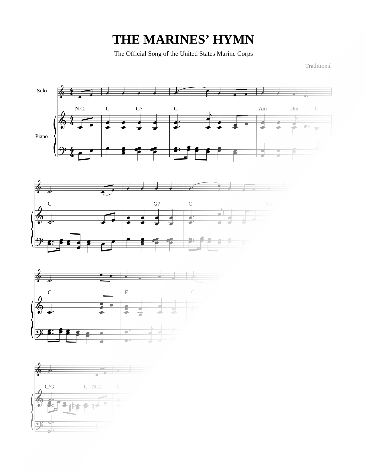 The Marines' Hymn - Piano Accompaniment