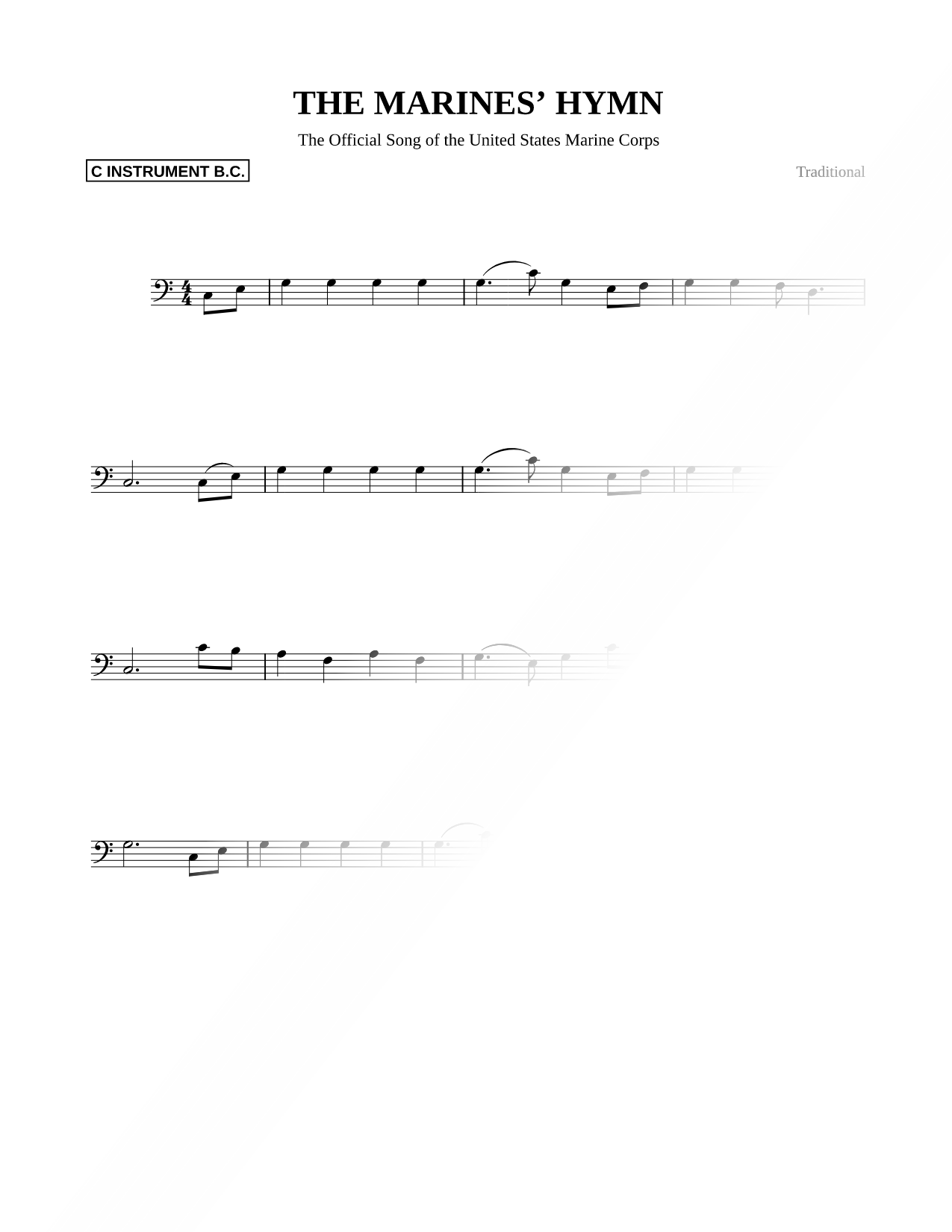 The Marines' Hymn - Bass Clef Instrument