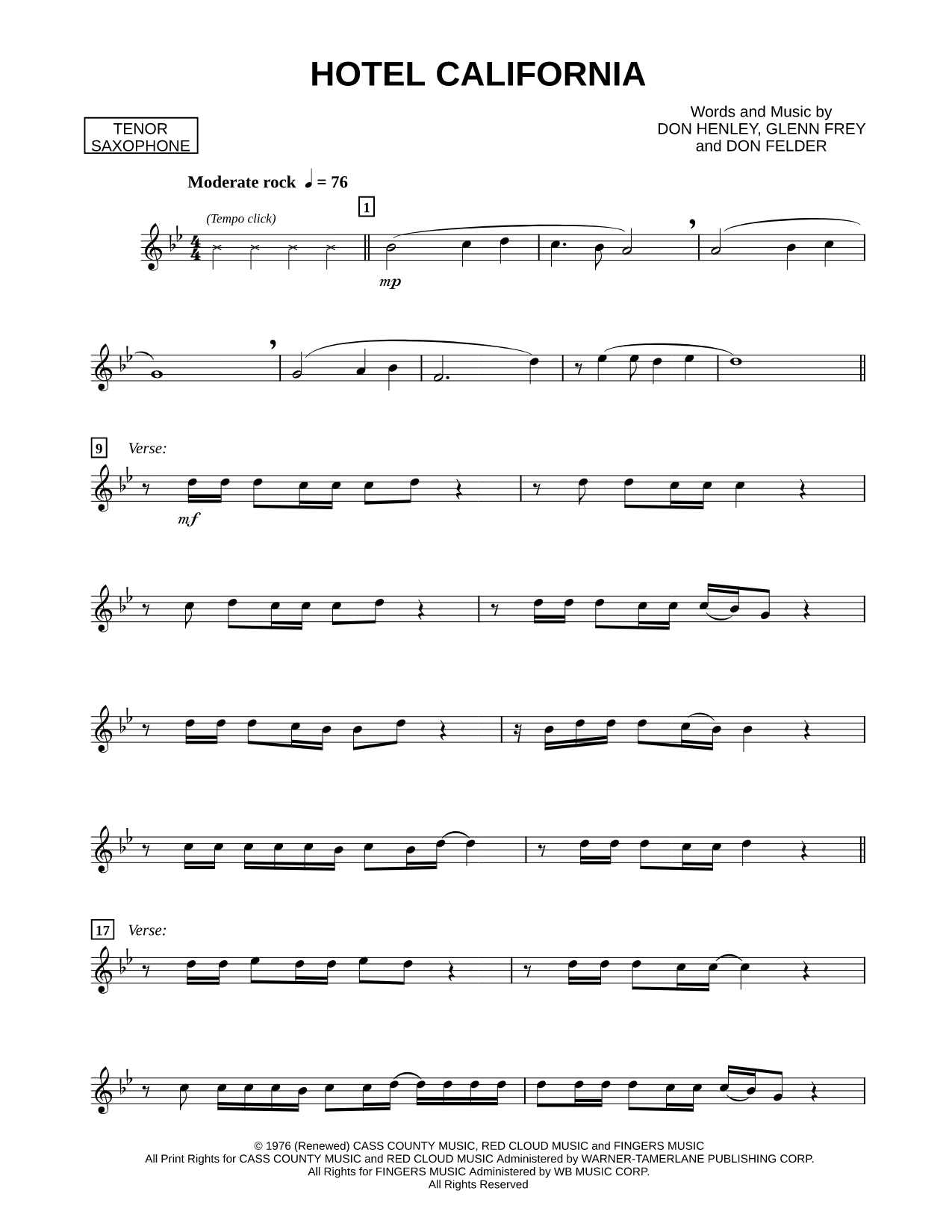 Hotel California - Tenor Sax