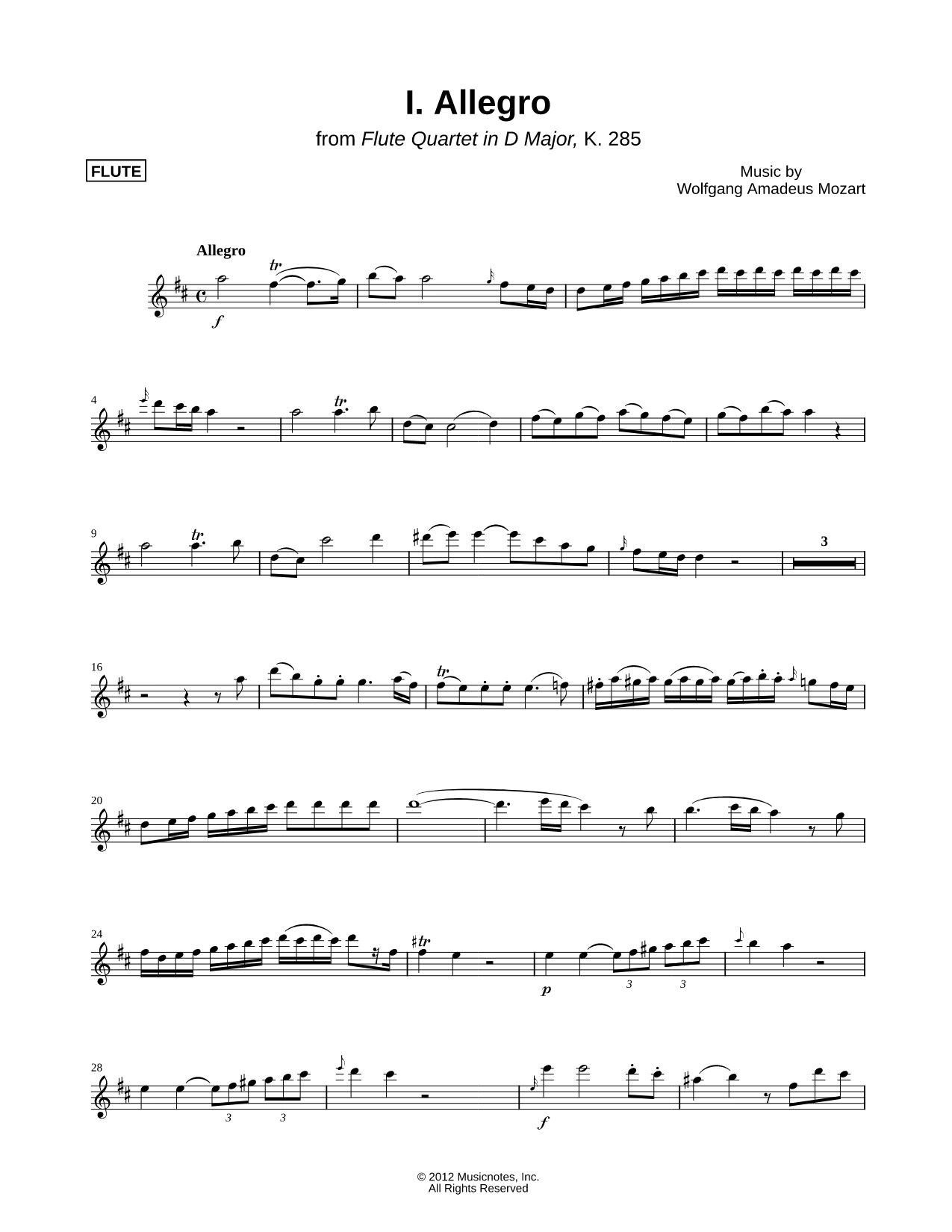 Flute Quartet in D Major, K. 285: I. Allegro - Flute
