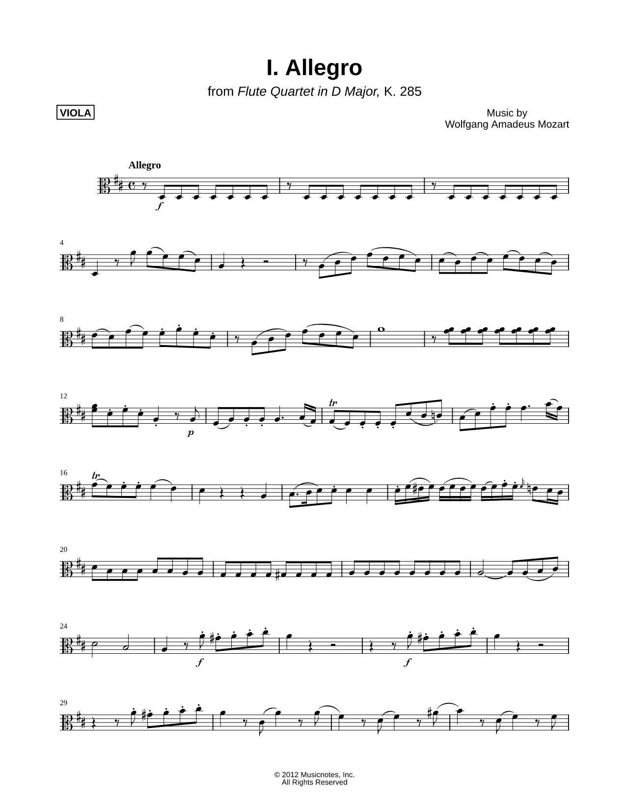 Flute Quartet in D Major, K. 285: I. Allegro - Viola