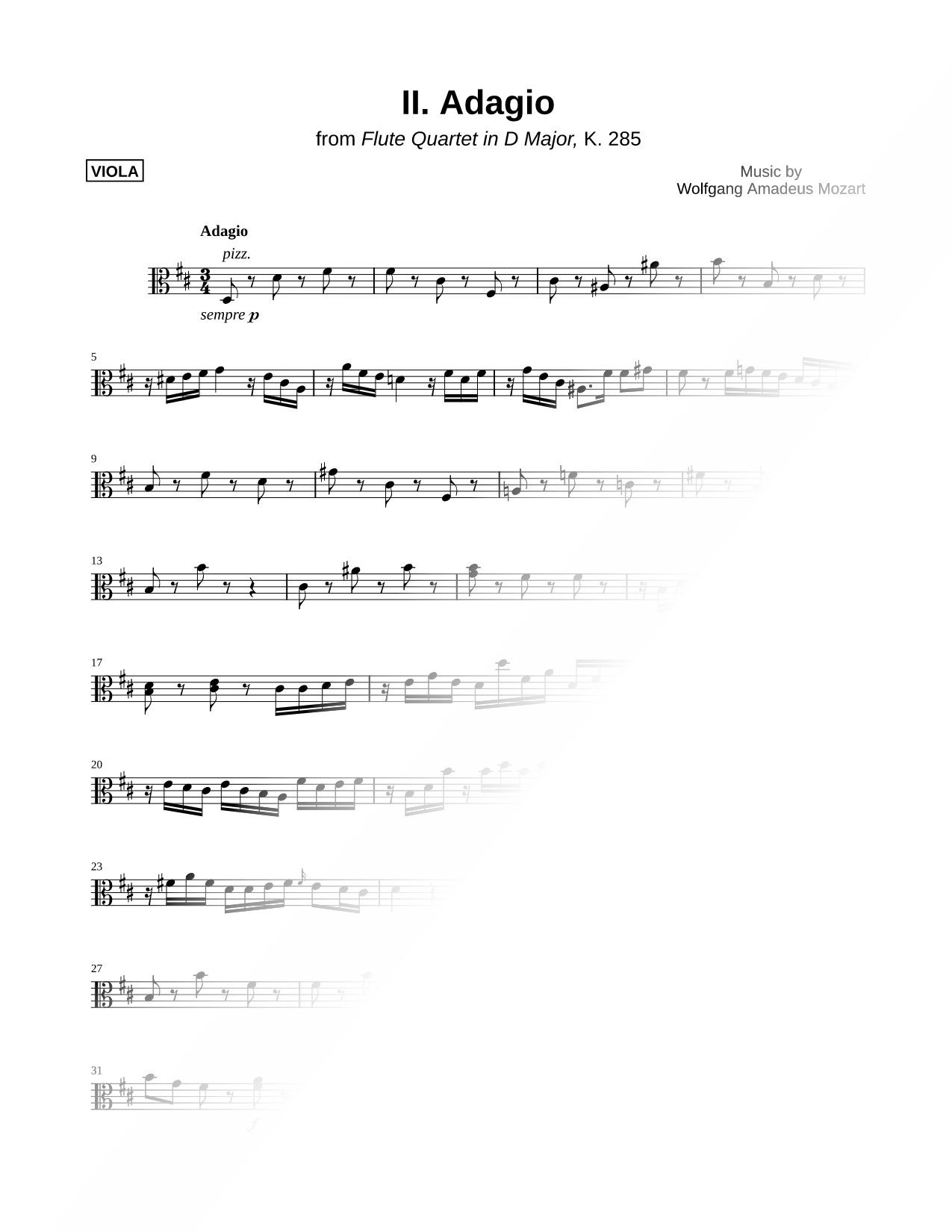 Flute Quartet in D Major, K. 285 - II. Adagio - Viola