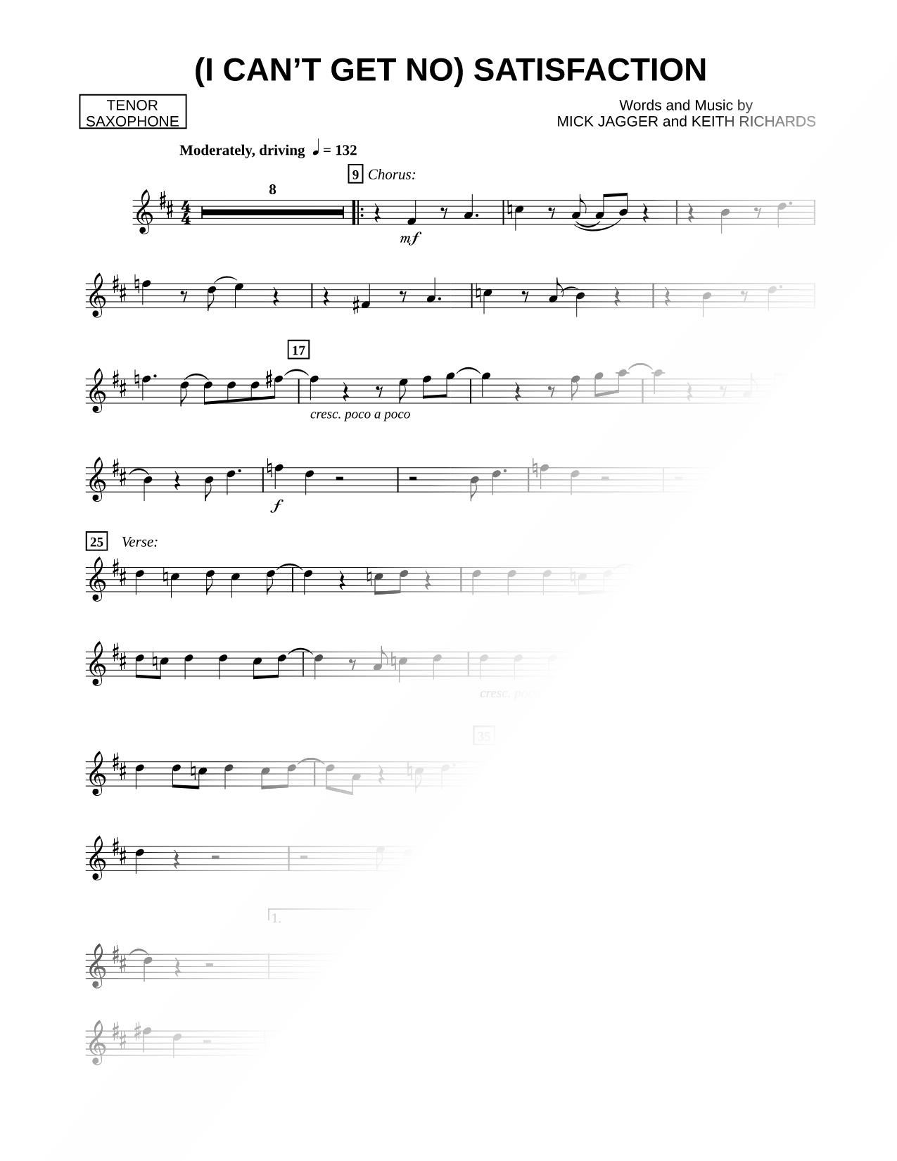 (I Can't Get No) Satisfaction - Tenor Saxophone