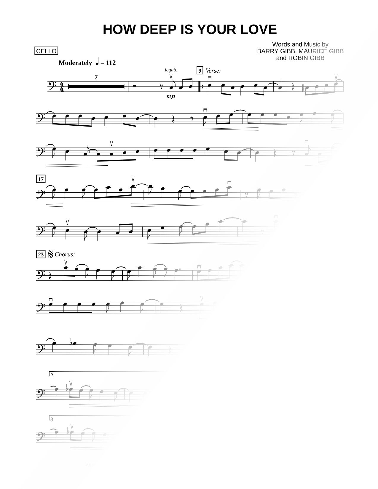 How Deep Is Your Love - Cello