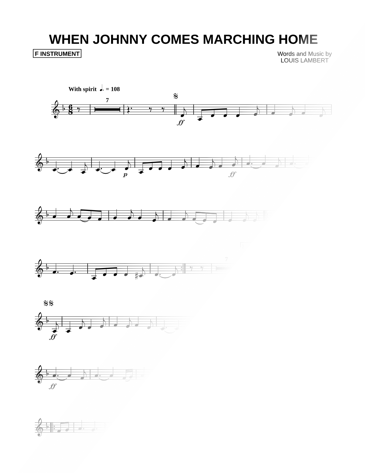 When Johnny Comes Marching Home - F Instrument