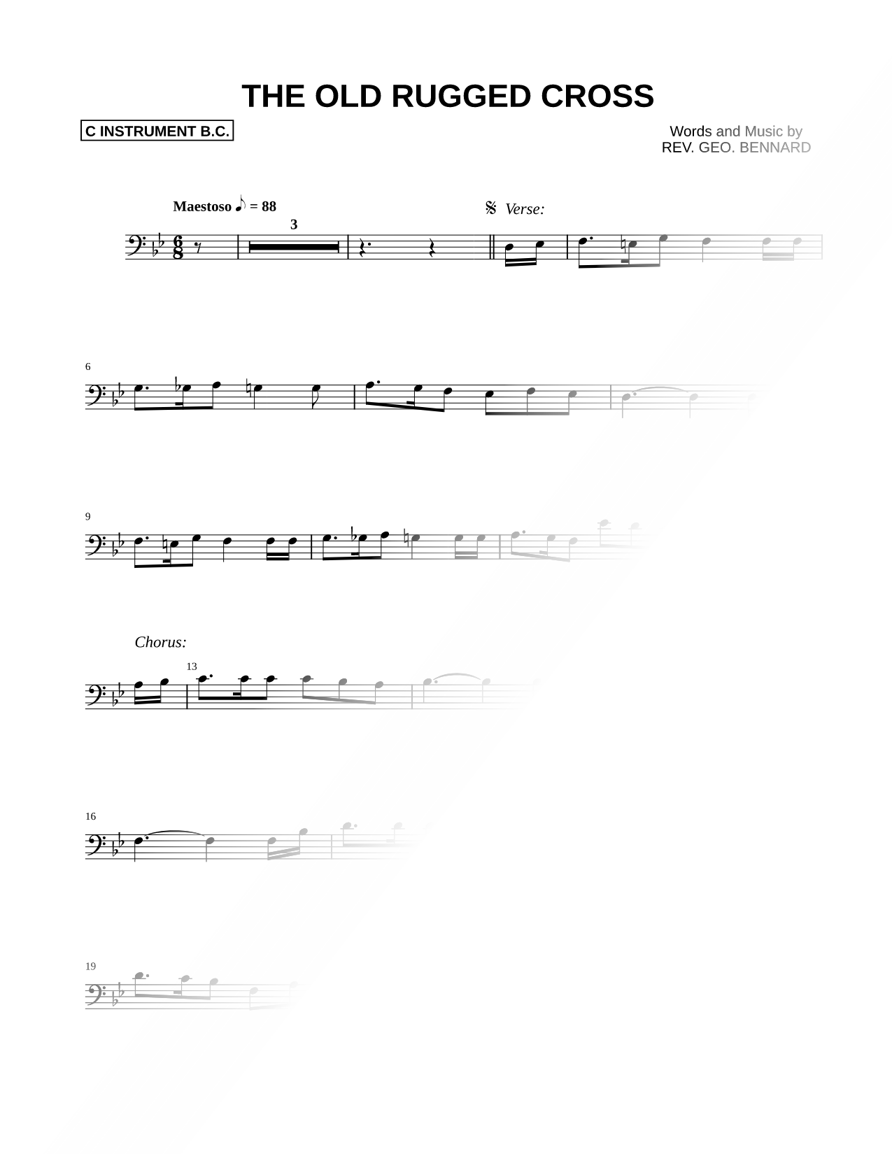 The Old Rugged Cross - Bass Clef Instrument