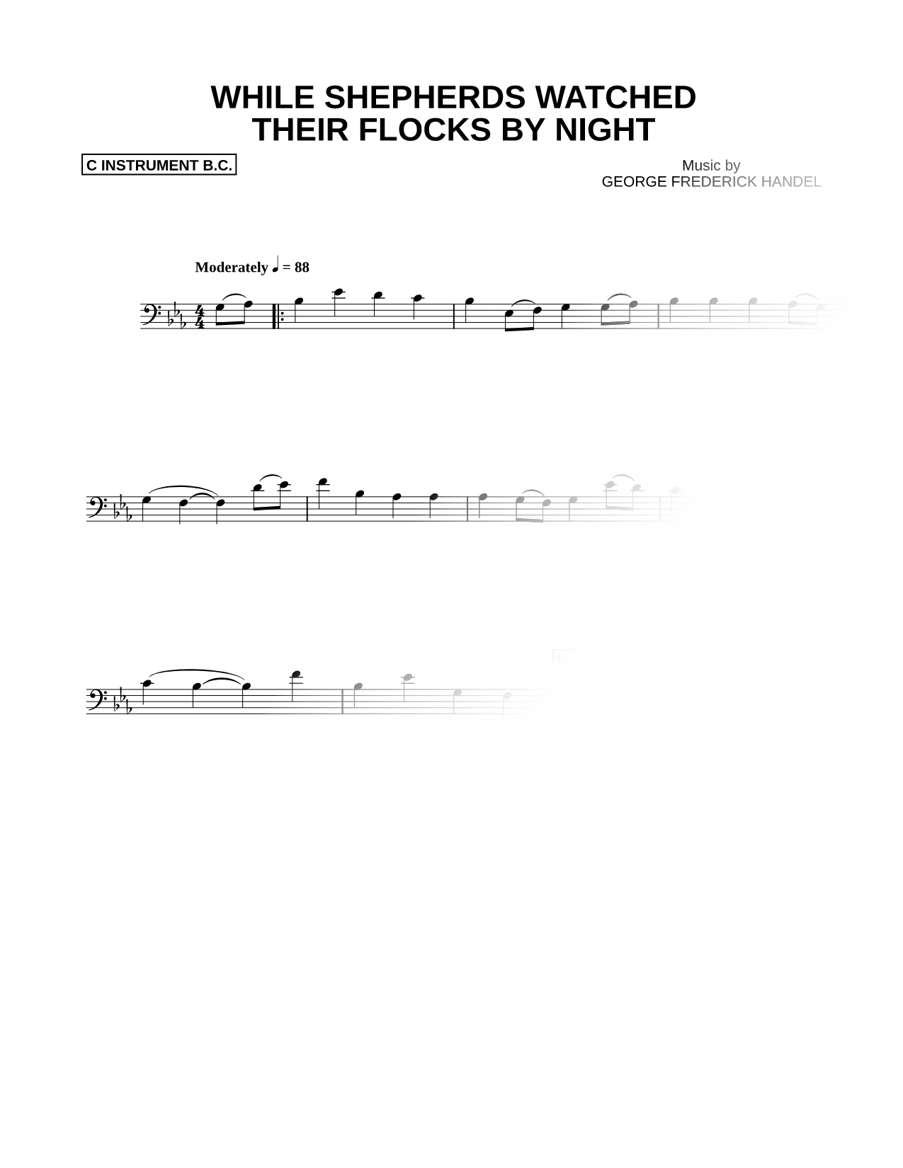 While Shepherds Watched Their Flocks By Night - Bass Clef Instrument