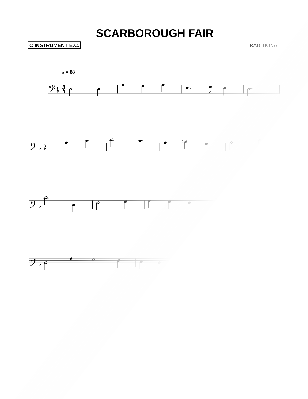 Scarborough Fair - Bass Clef Instrument