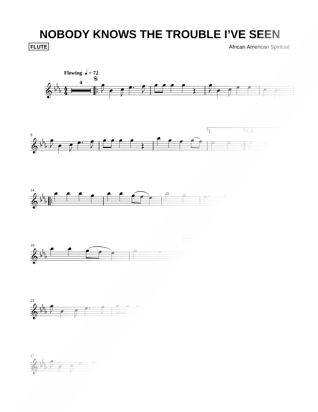 Nobody Knows the Trouble I've Seen - Flute