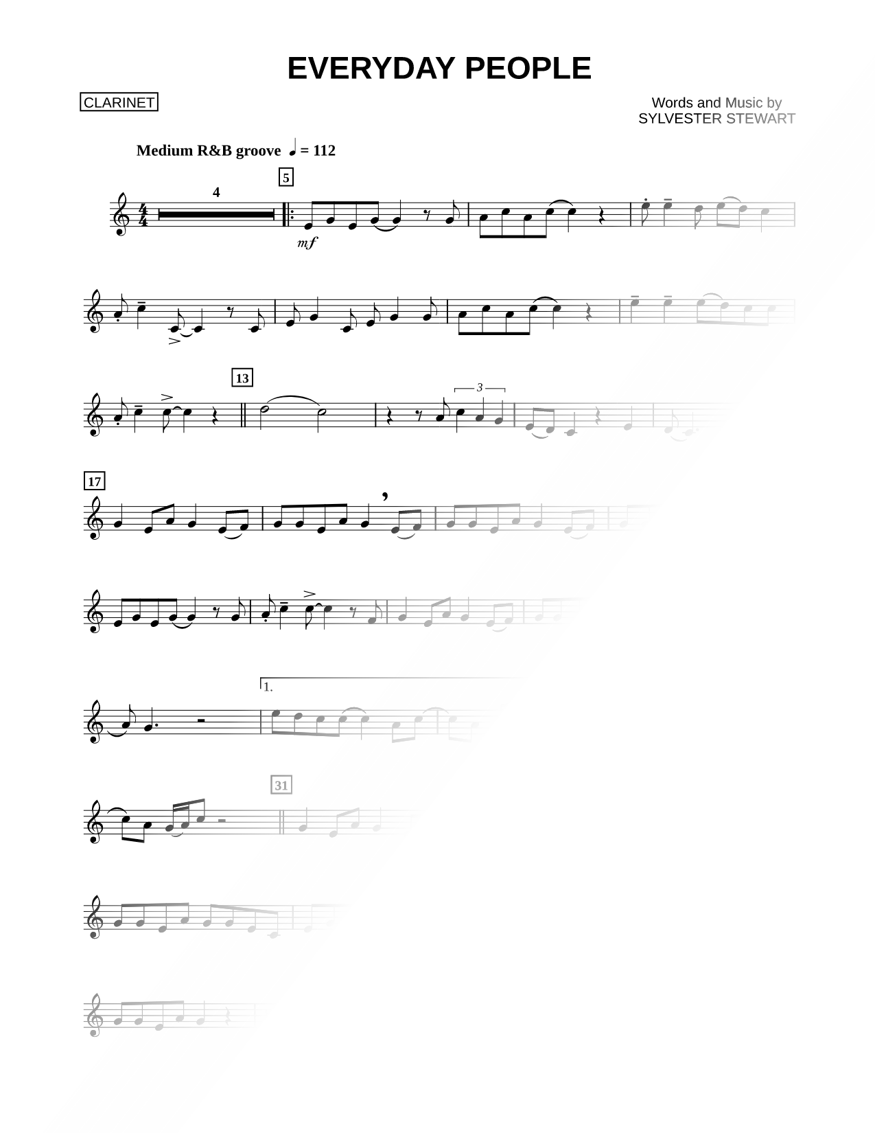 Everyday People - Clarinet