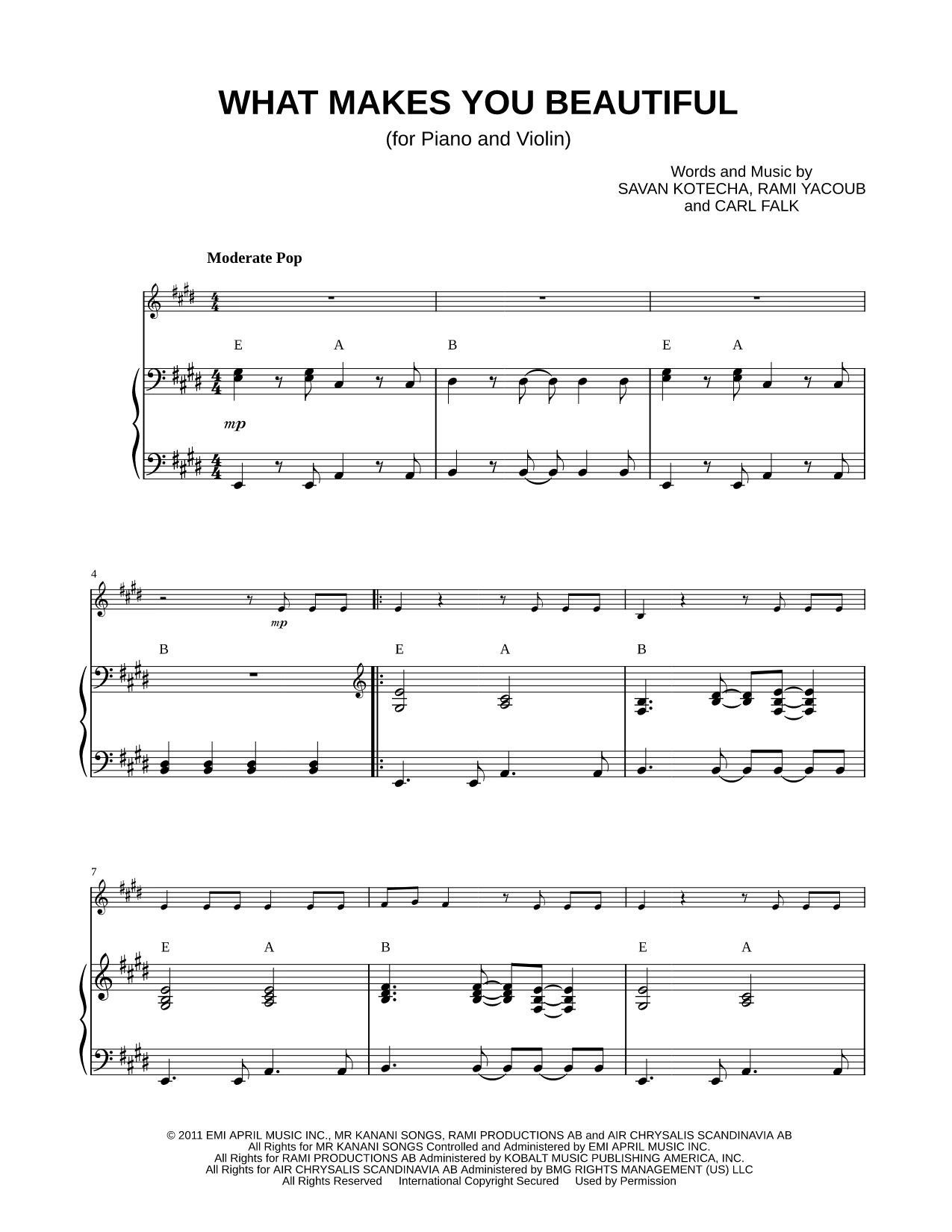 What Makes You Beautiful - Piano Accompaniment (Violin)