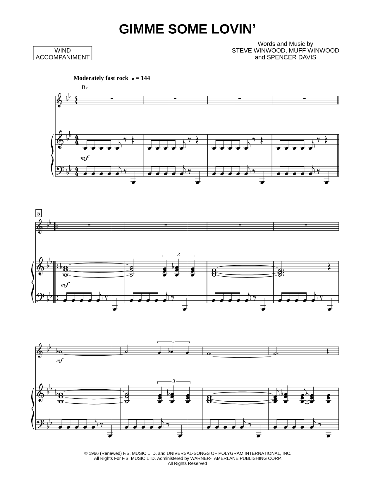 Gimme Some Lovin' - Piano Accompaniment (Winds)