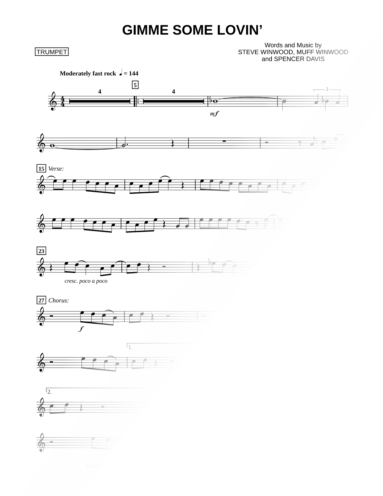Gimme Some Lovin' - Trumpet