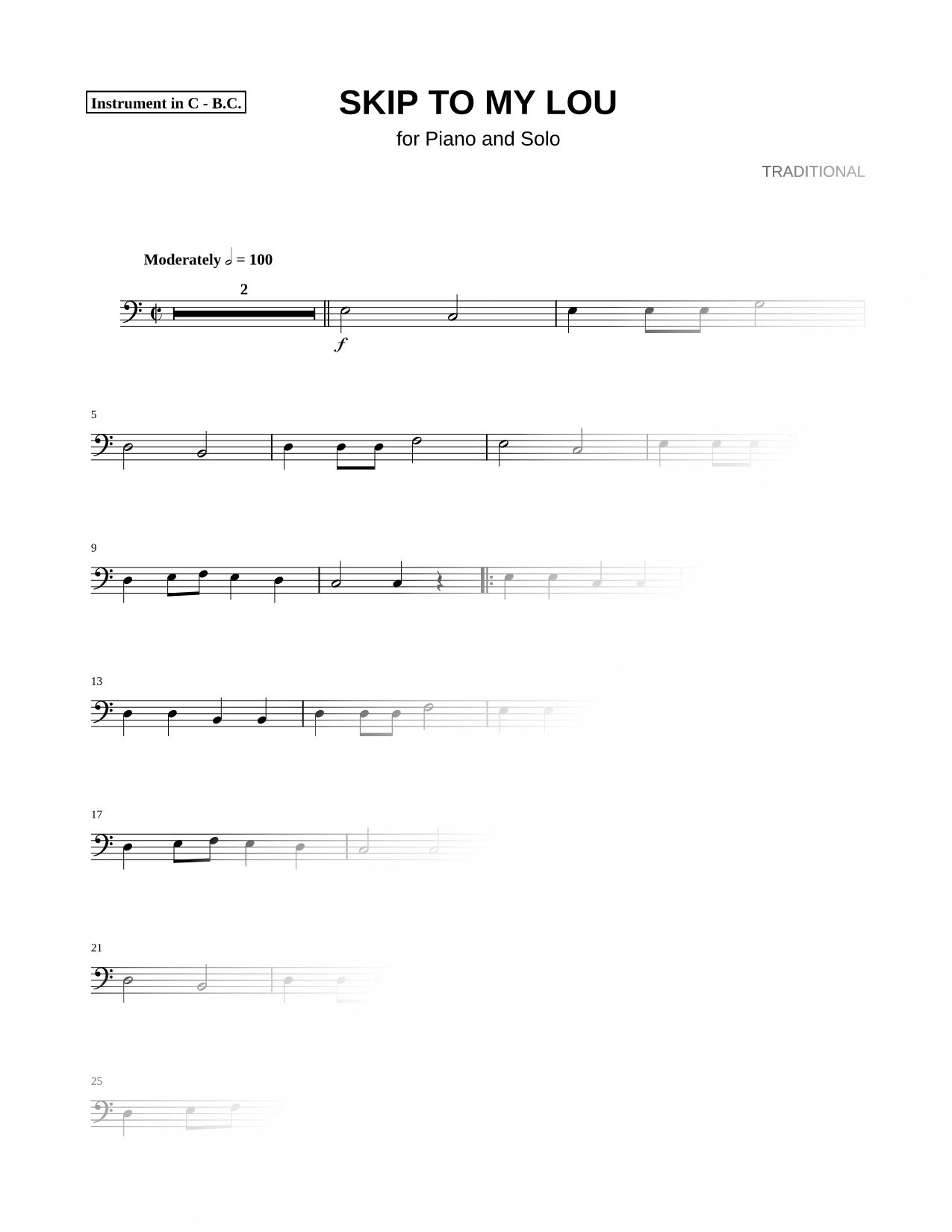 Skip To My Lou - Bass Clef Instrument