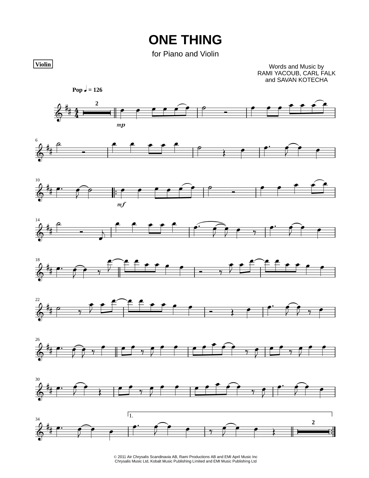 One Thing - Violin part