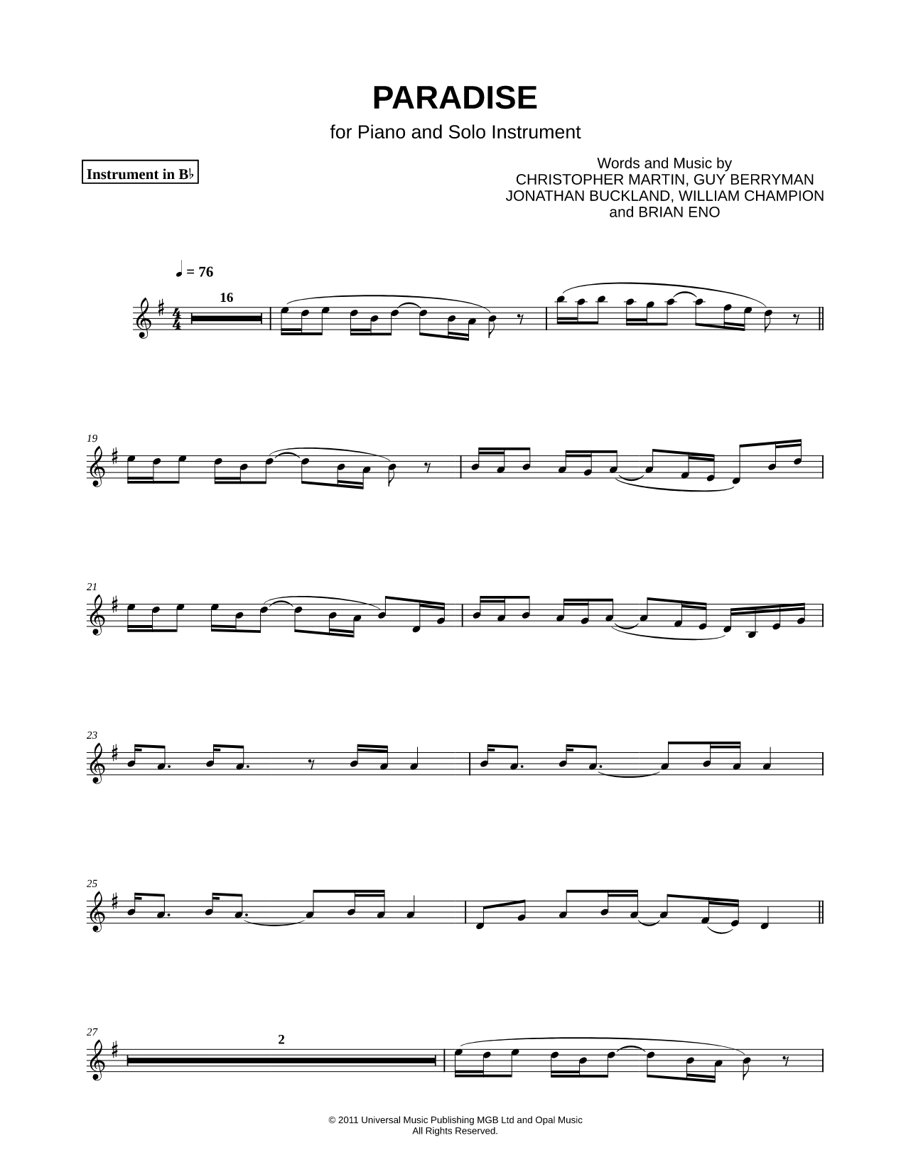 Paradise - Bb Instrument