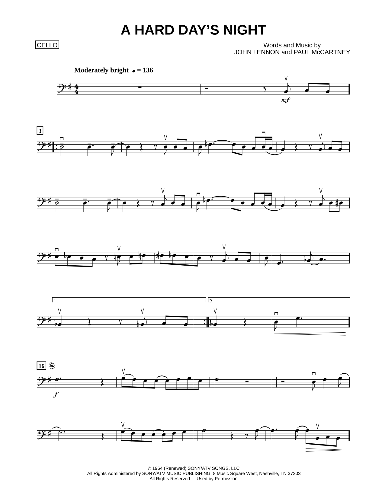 A Hard Day's Night - Cello
