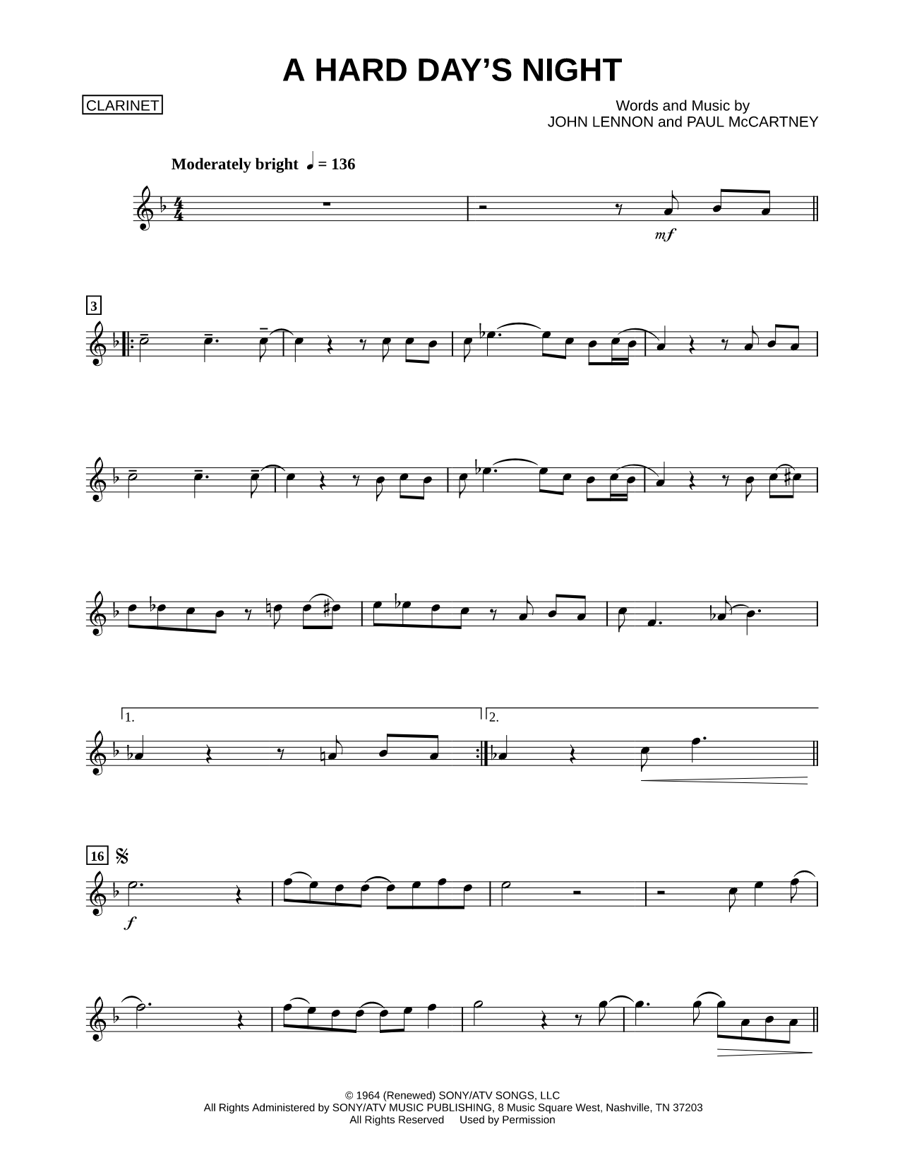 A Hard Day's Night - Clarinet