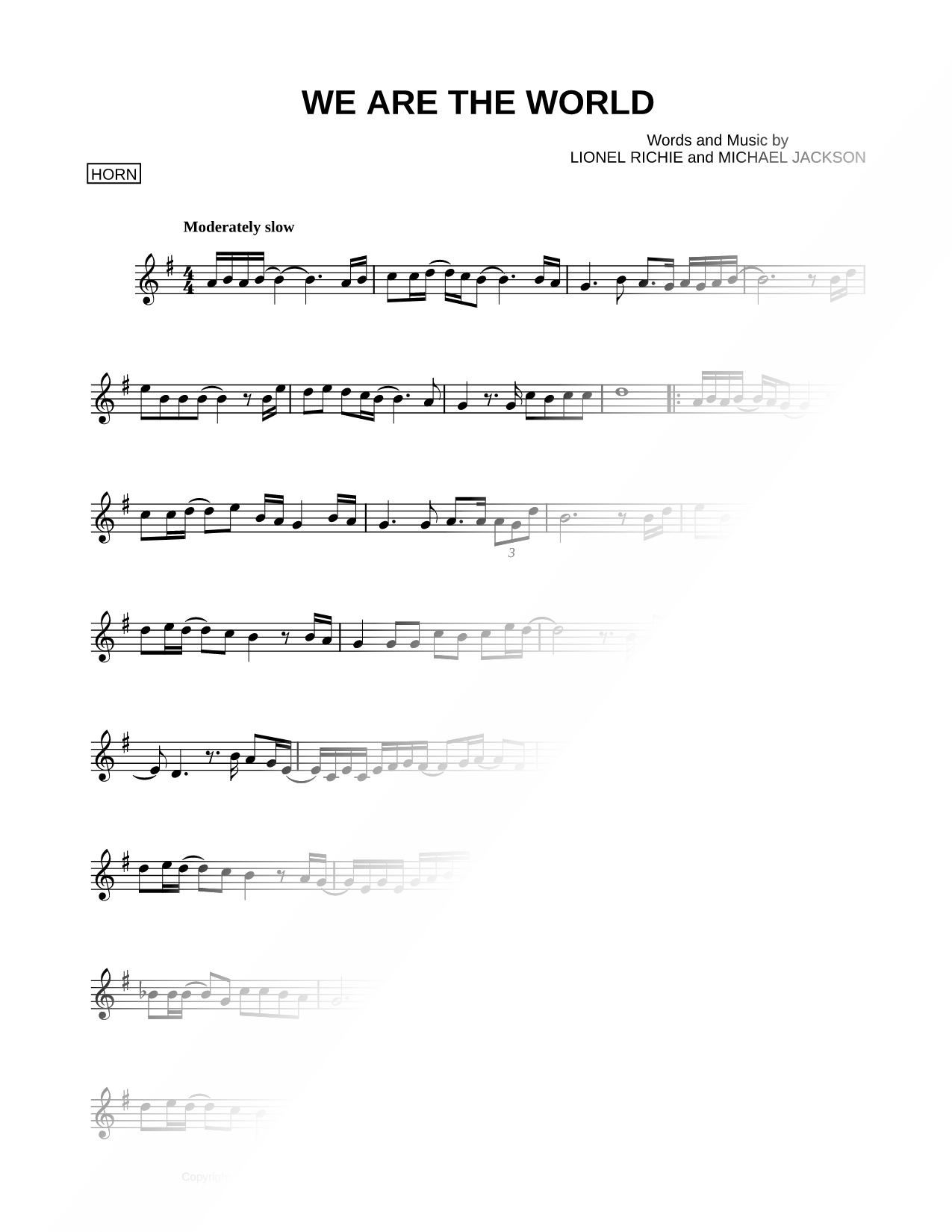 We Are the World Sheet Music — French Horn Solo