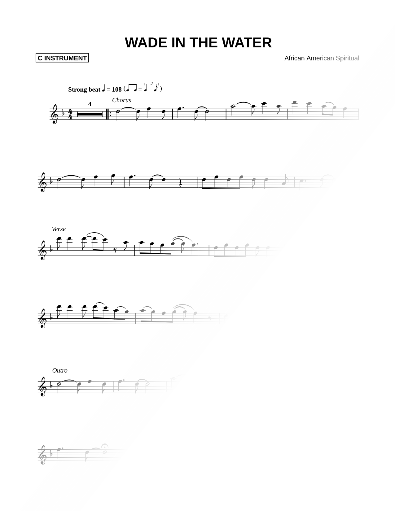 Wade In the Water - C Instrument