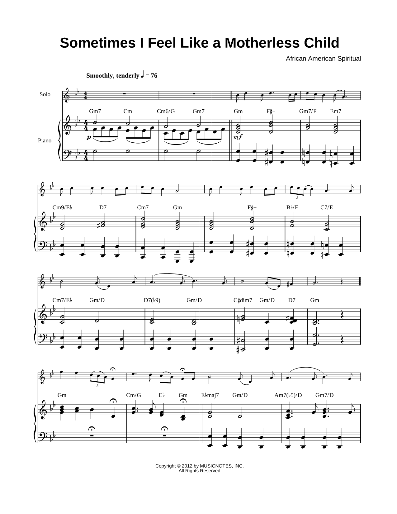 Sometimes I Feel Like a Motherless Child - Piano Accompaniment