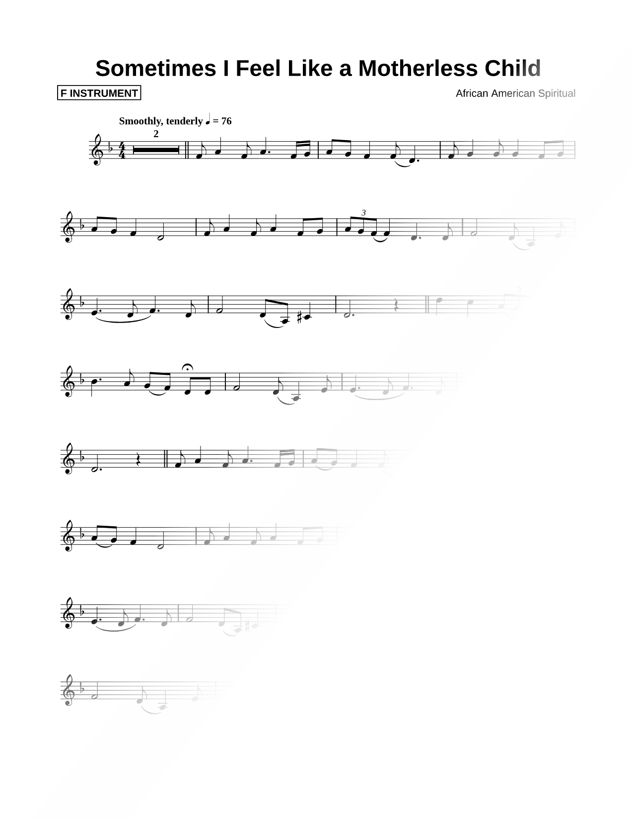Sometimes I Feel Like a Motherless Child - F Instrument