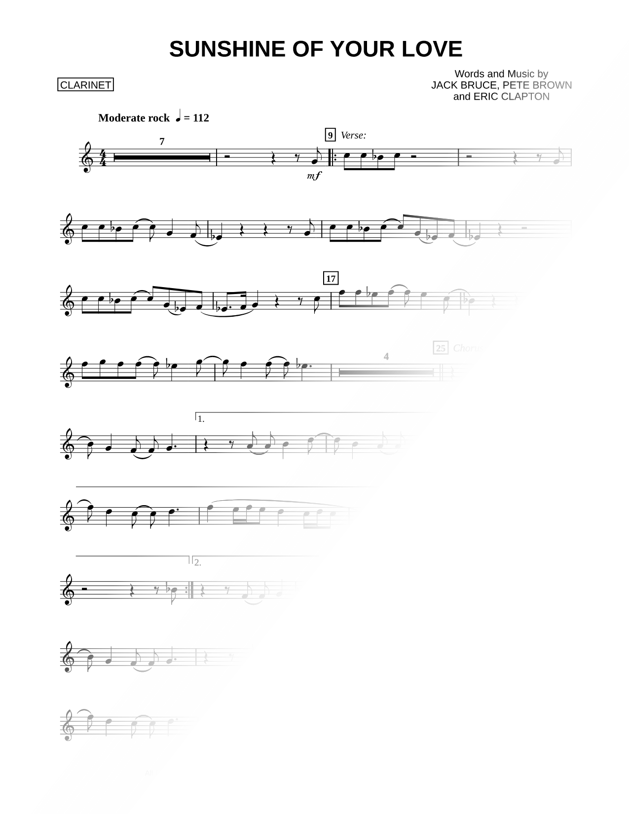 Sunshine of Your Love - Clarinet