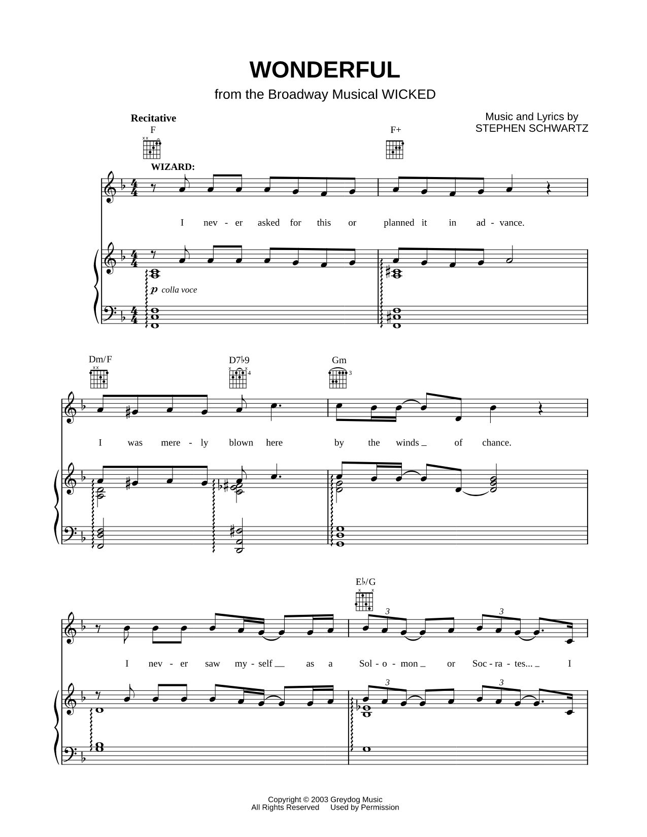Wonderful Sheet Music — Piano/Vocal/Guitar
