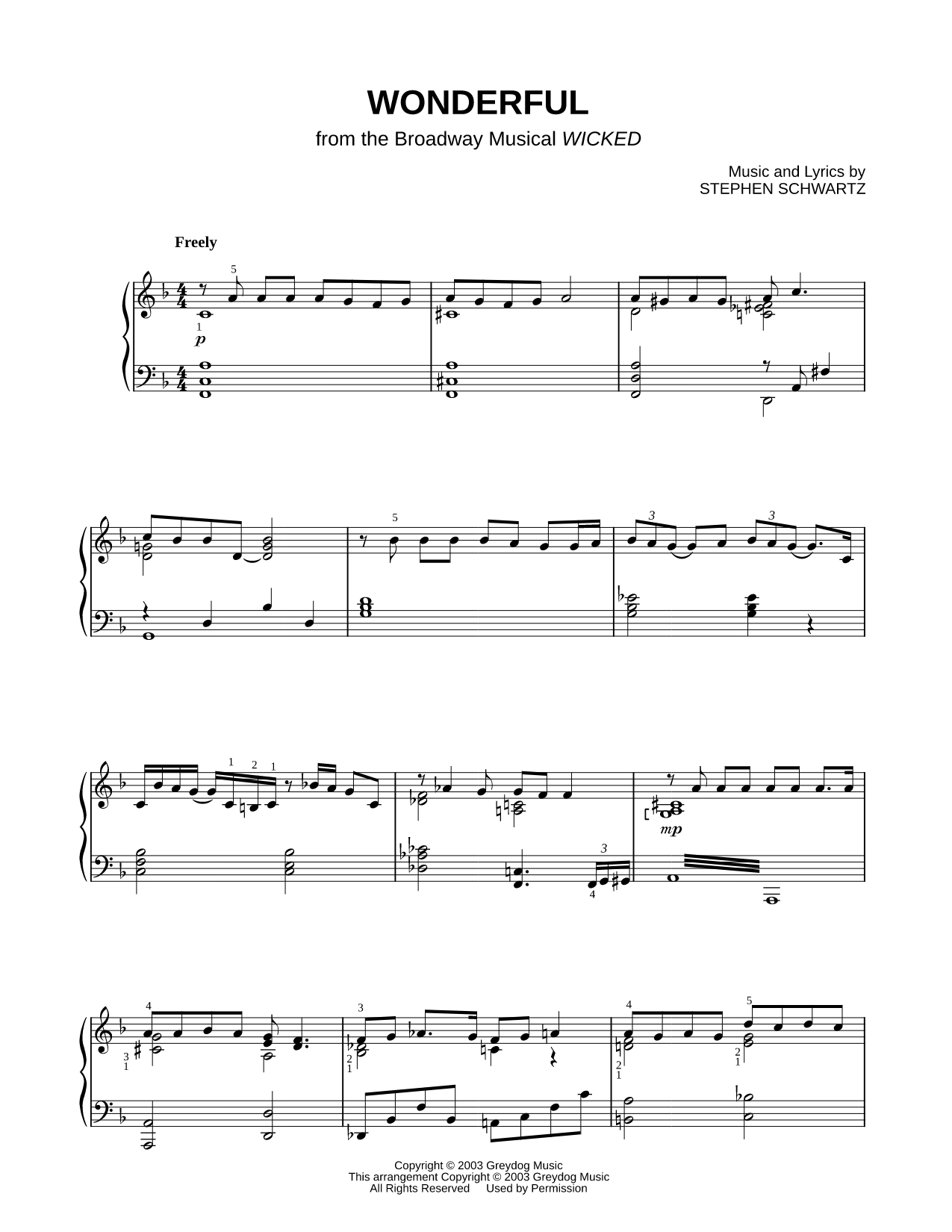 Wonderful Sheet Music — Piano Solo