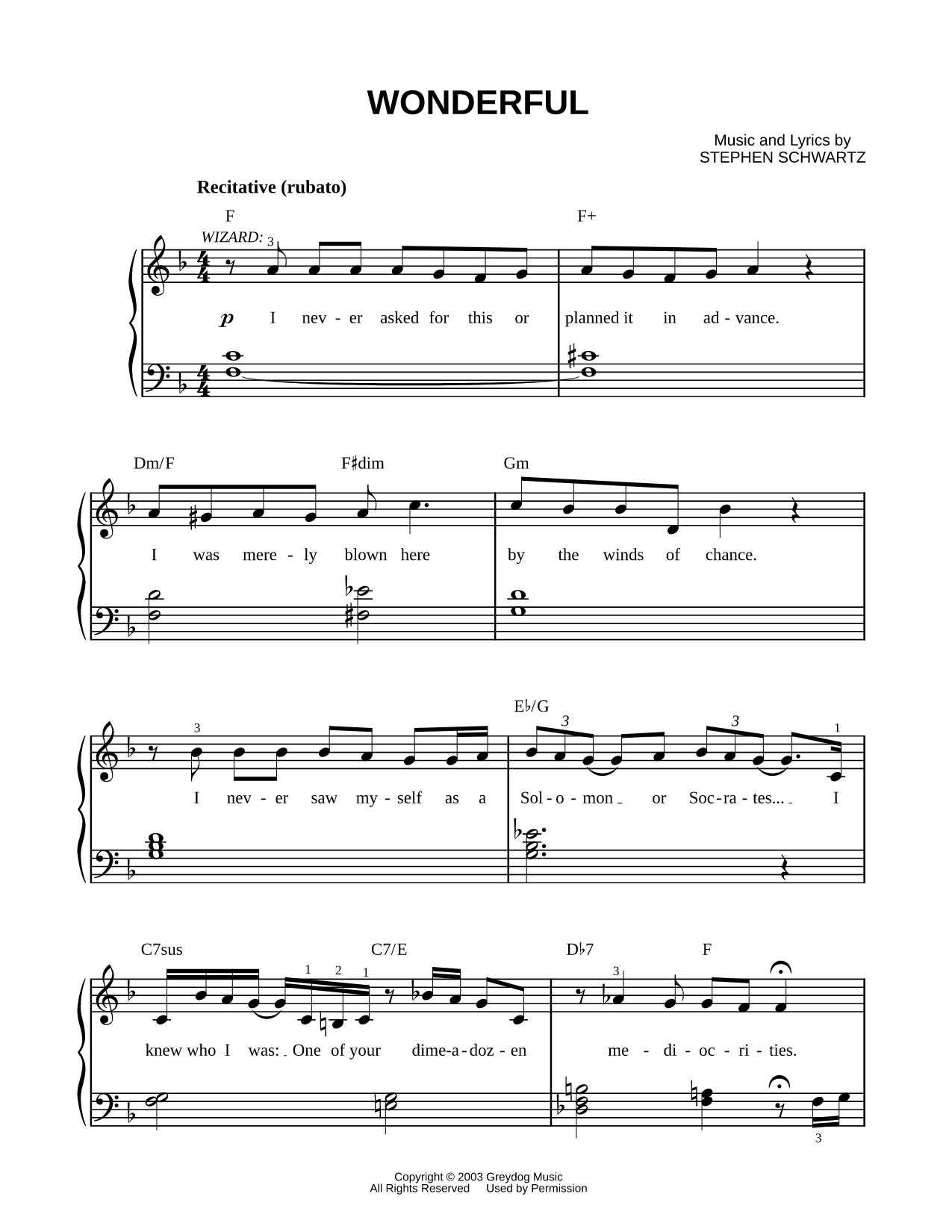 Wonderful Sheet Music — Easy Piano