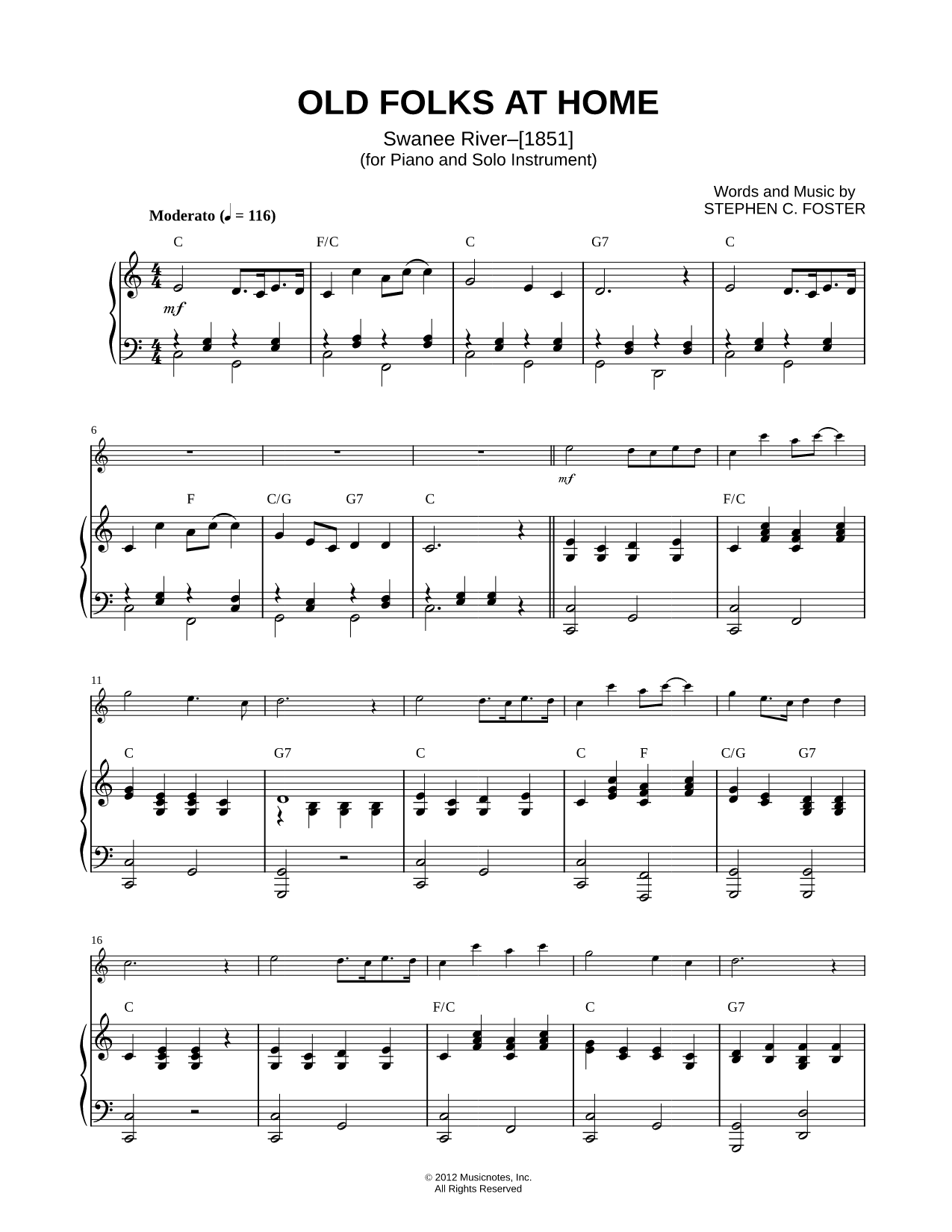 Old Folks At Home - Piano Accompaniment