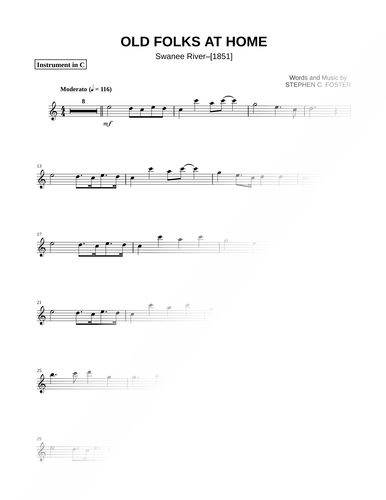 Old Folks At Home - C Instrument