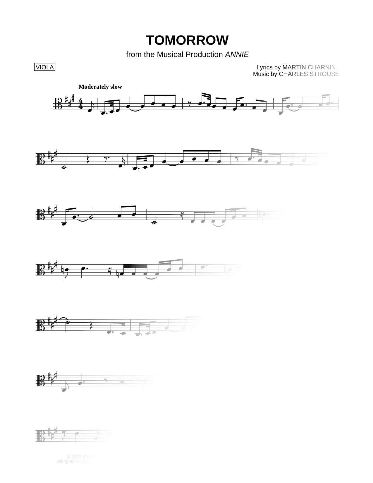Tomorrow Sheet Music — Viola Solo