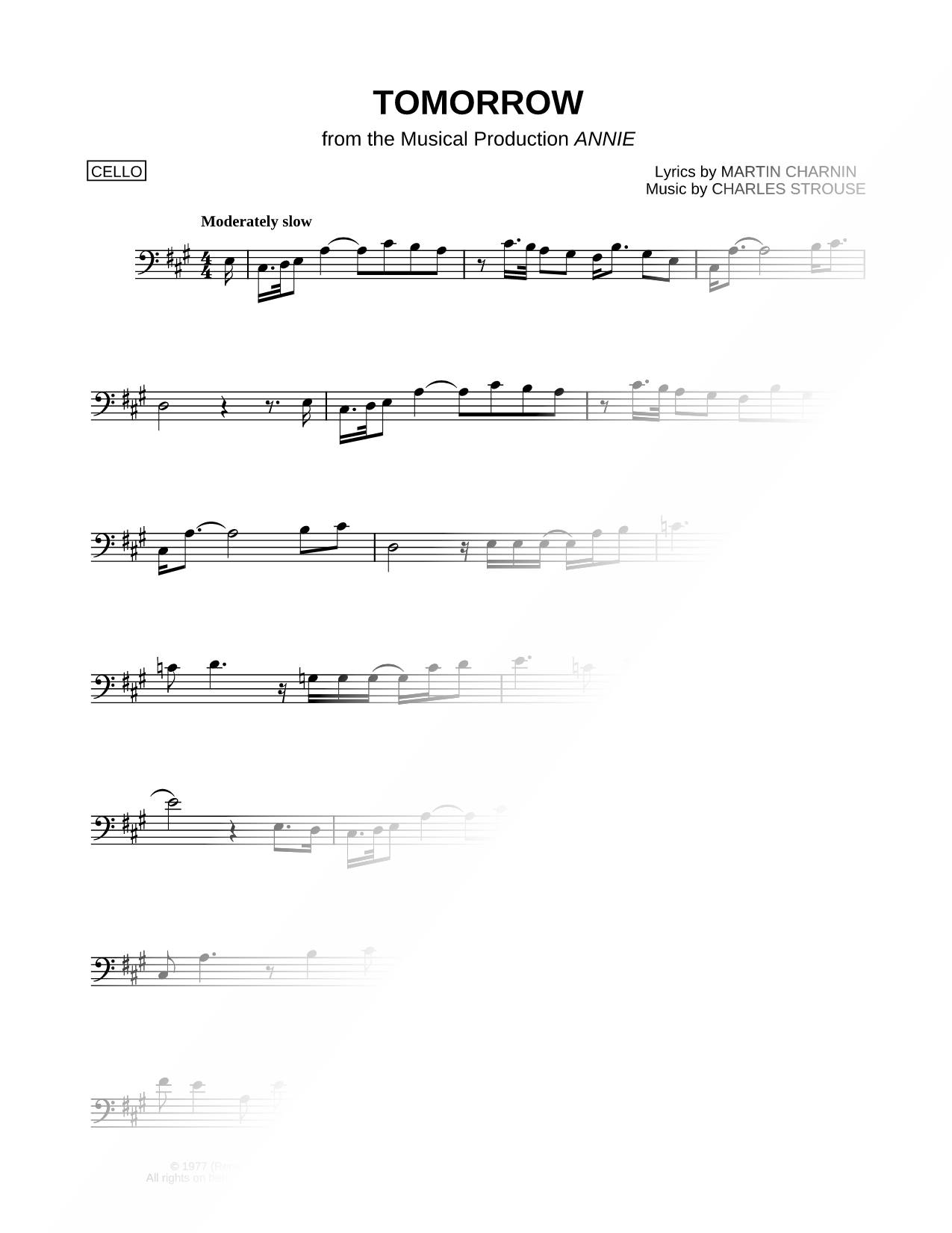 Tomorrow Sheet Music — Cello Solo