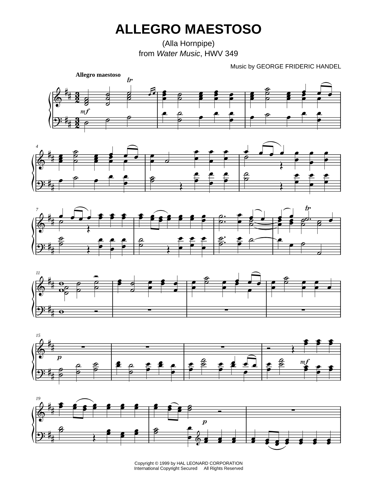 Allegro Maestoso (Alla Hornpipe) from Water Music