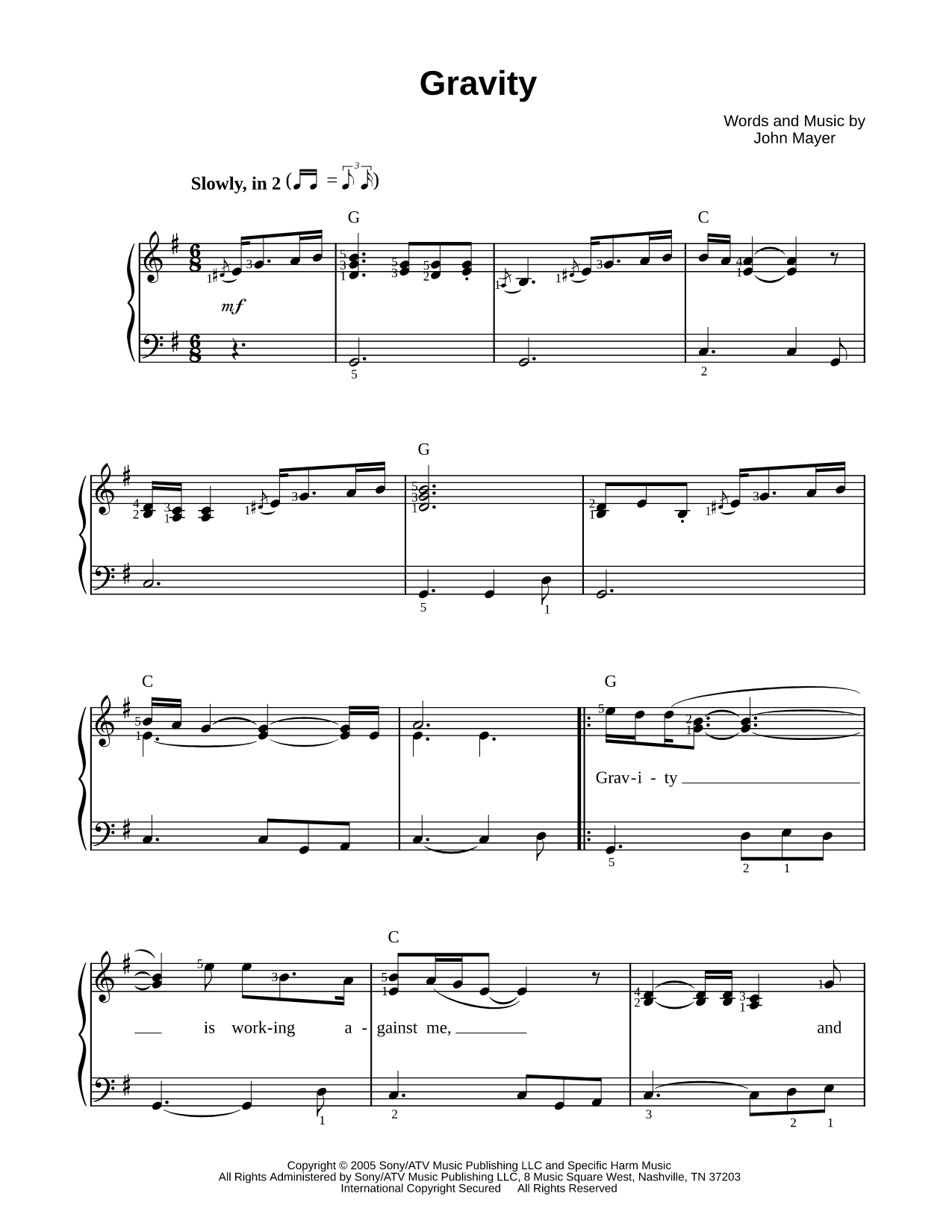 Gravity Sheet Music — Easy Piano