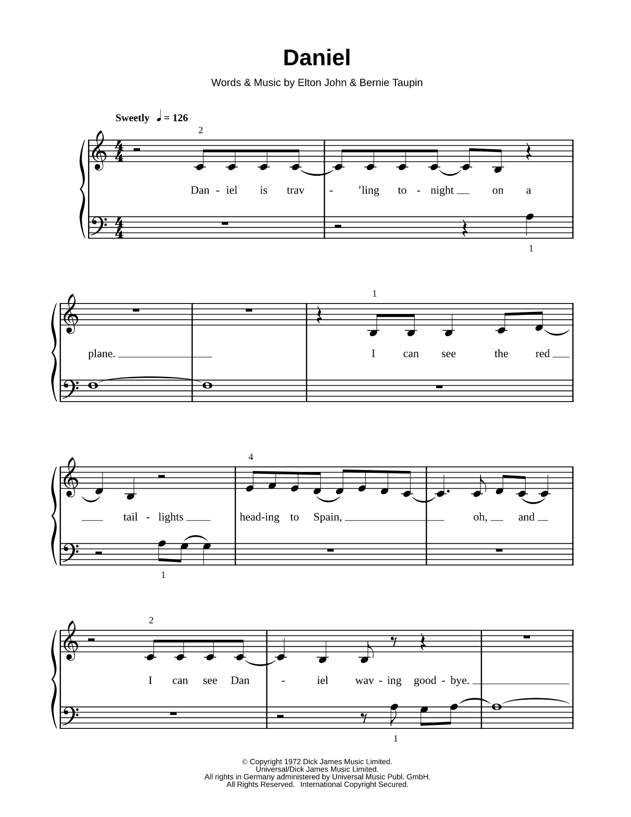 Daniel Sheet Music — 5 Finger Piano, Easy Piano