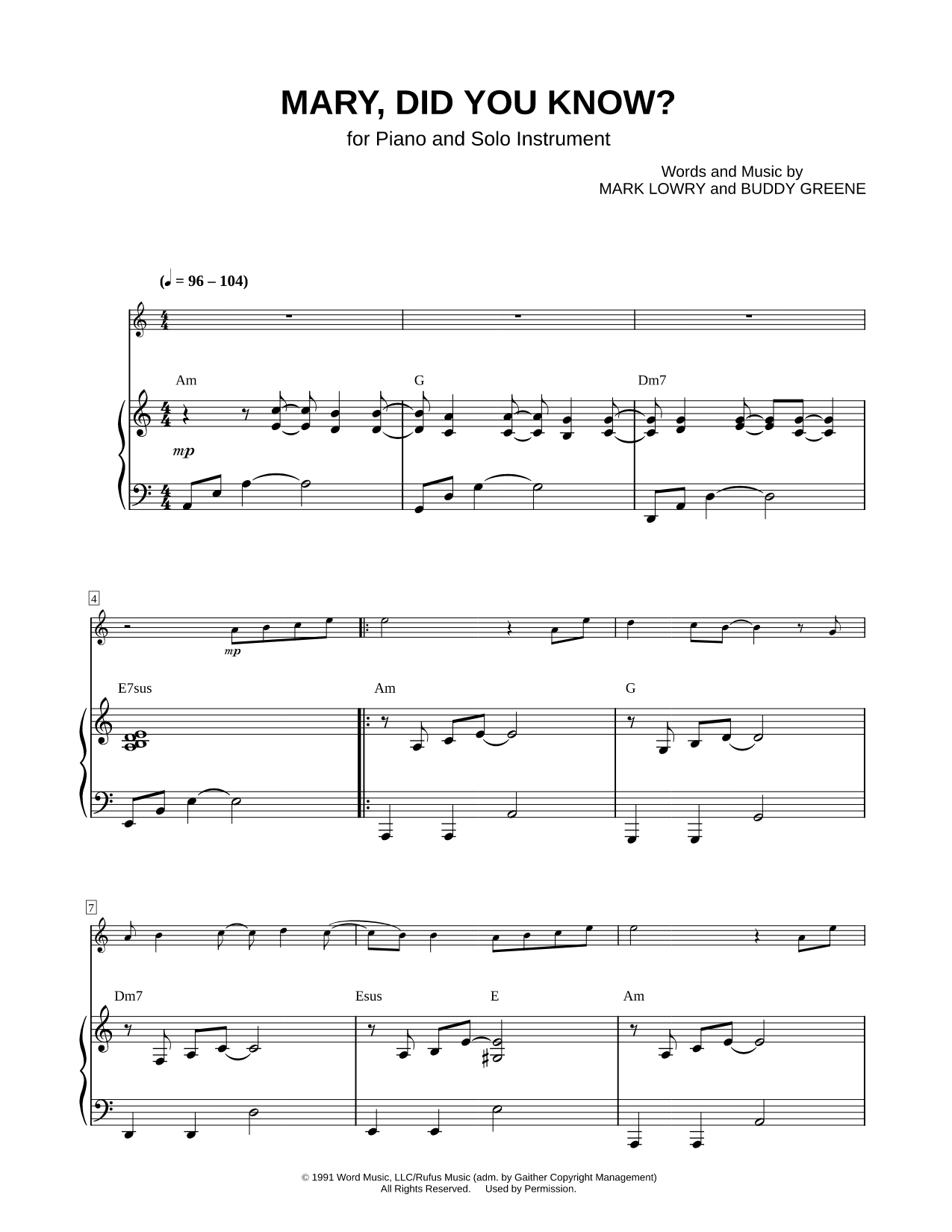 Mary, Did You Know? - Piano Accompaniment