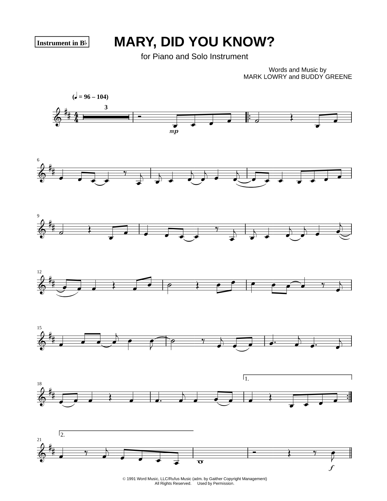 Mary, Did You Know? - Bb Instrument
