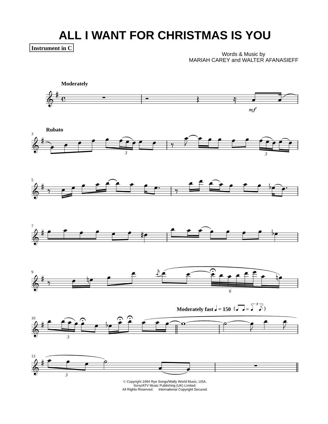 All I Want for Christmas Is You - C Instrument