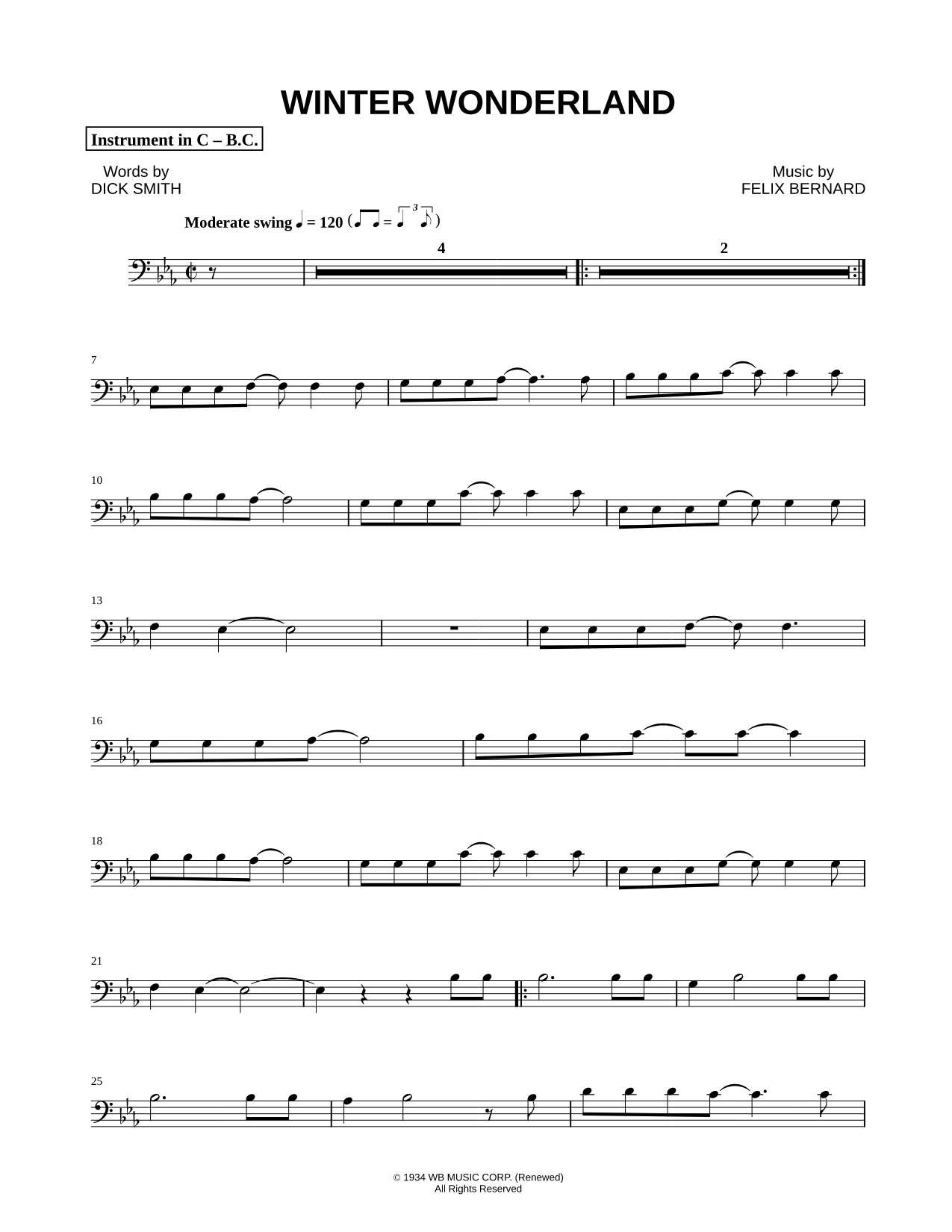 Winter Wonderland - Bass Clef Instrument
