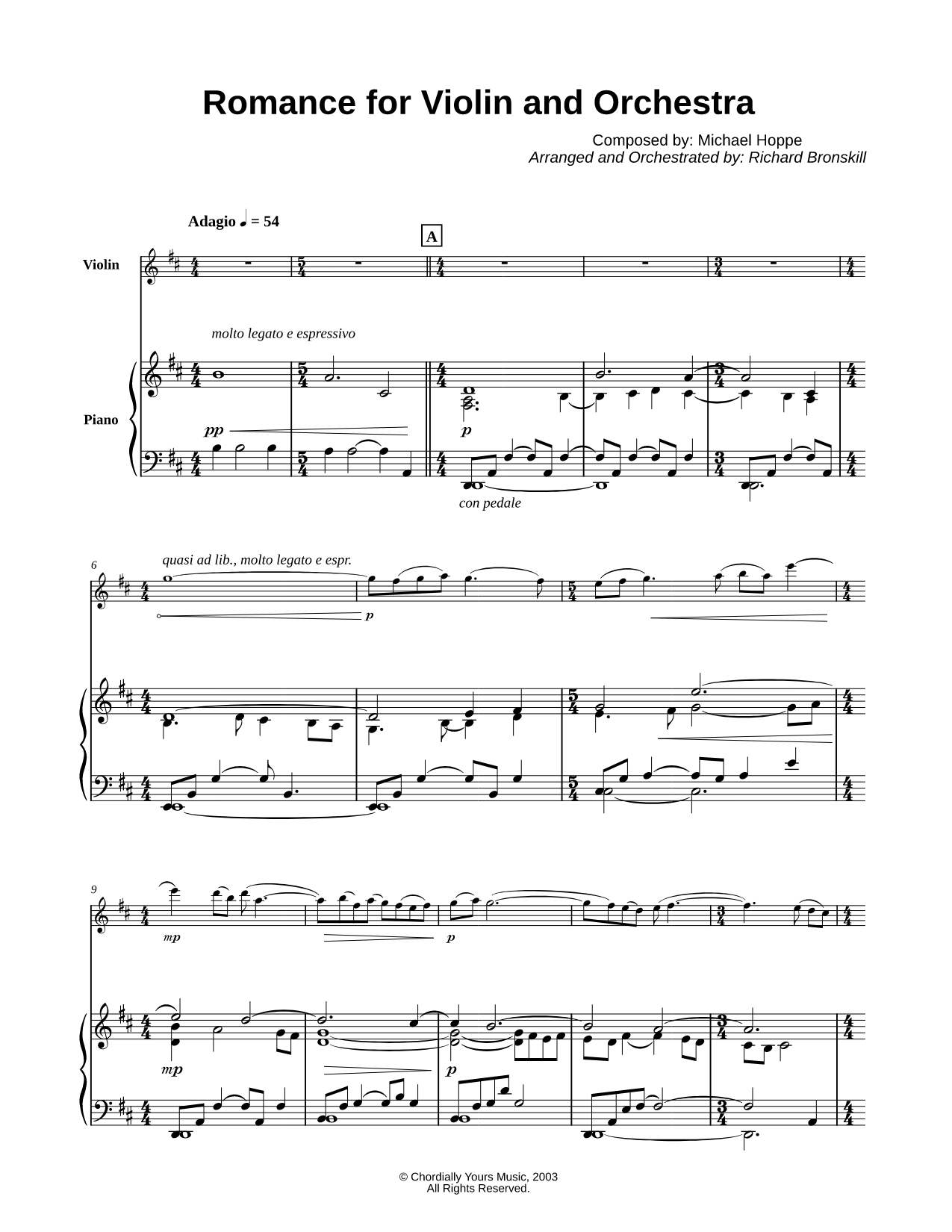 Romance for Violin and Orchestra - Piano Accompaniment