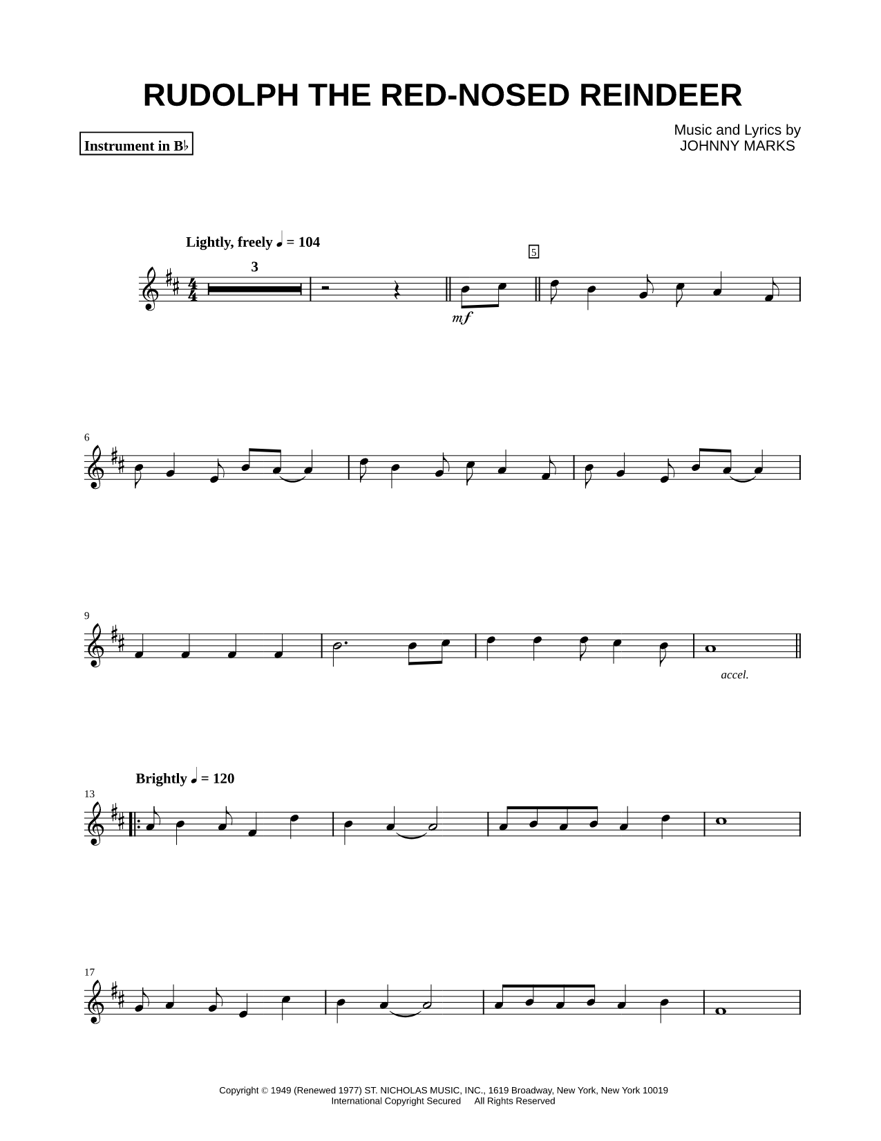 Rudolph the Red-Nosed Reindeer - Bb Instrument