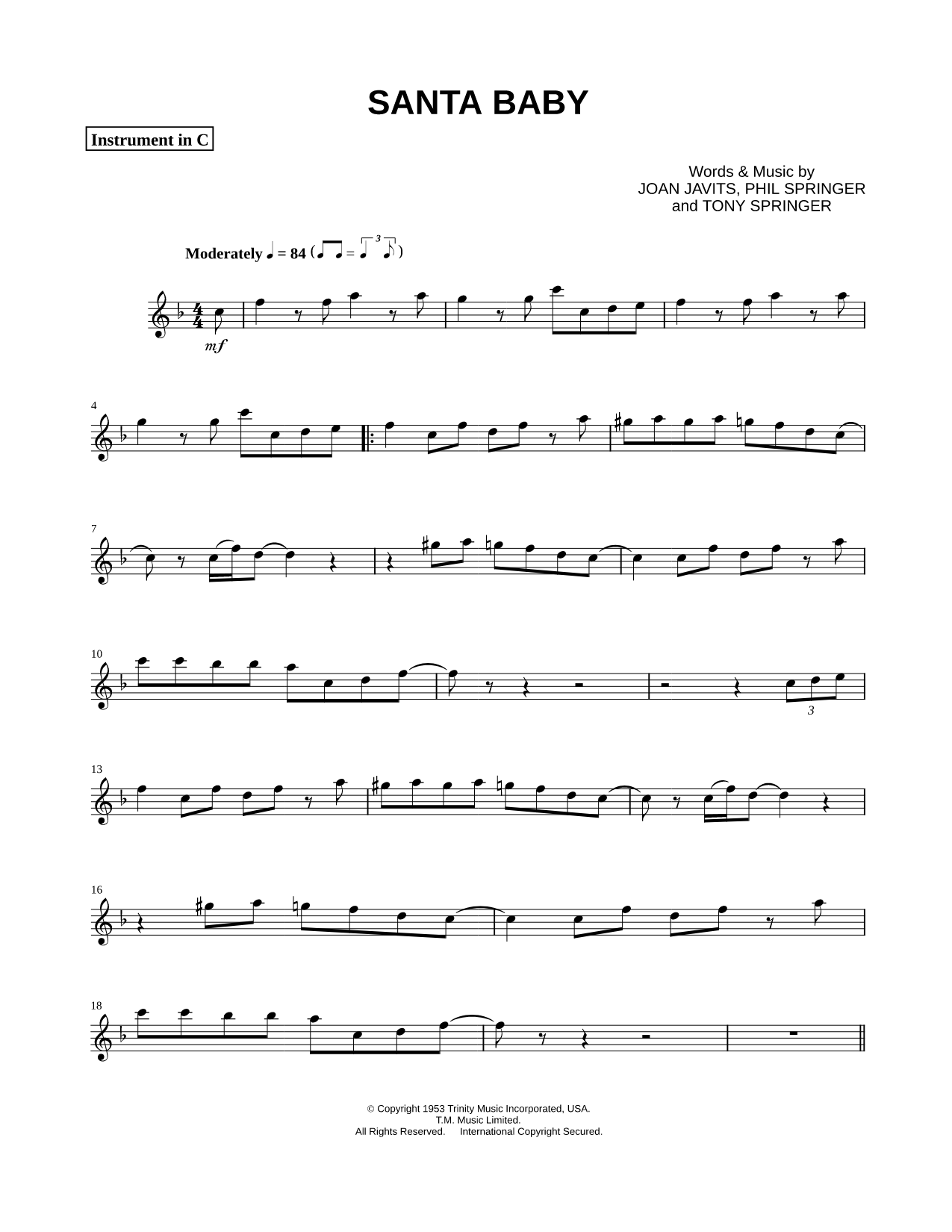 Santa Baby - C Instrument