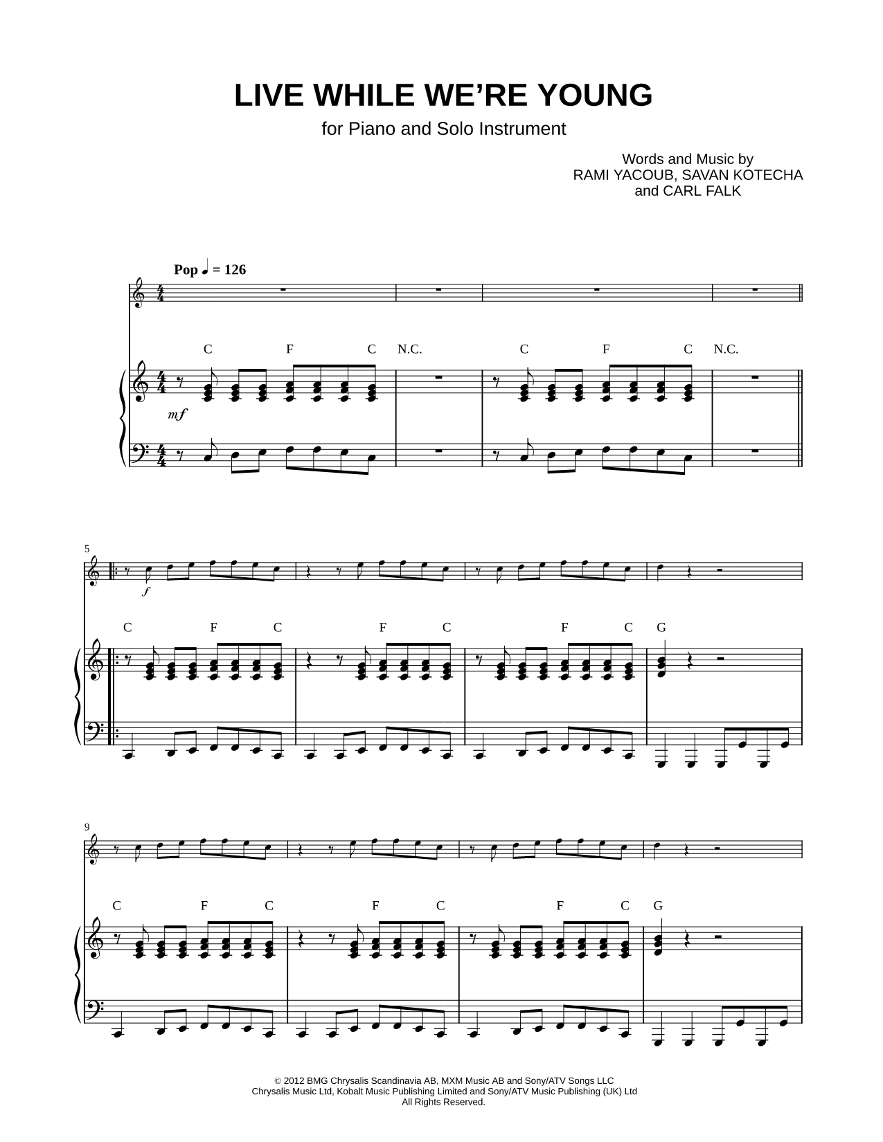 Live While We're Young - Piano Accompaniment