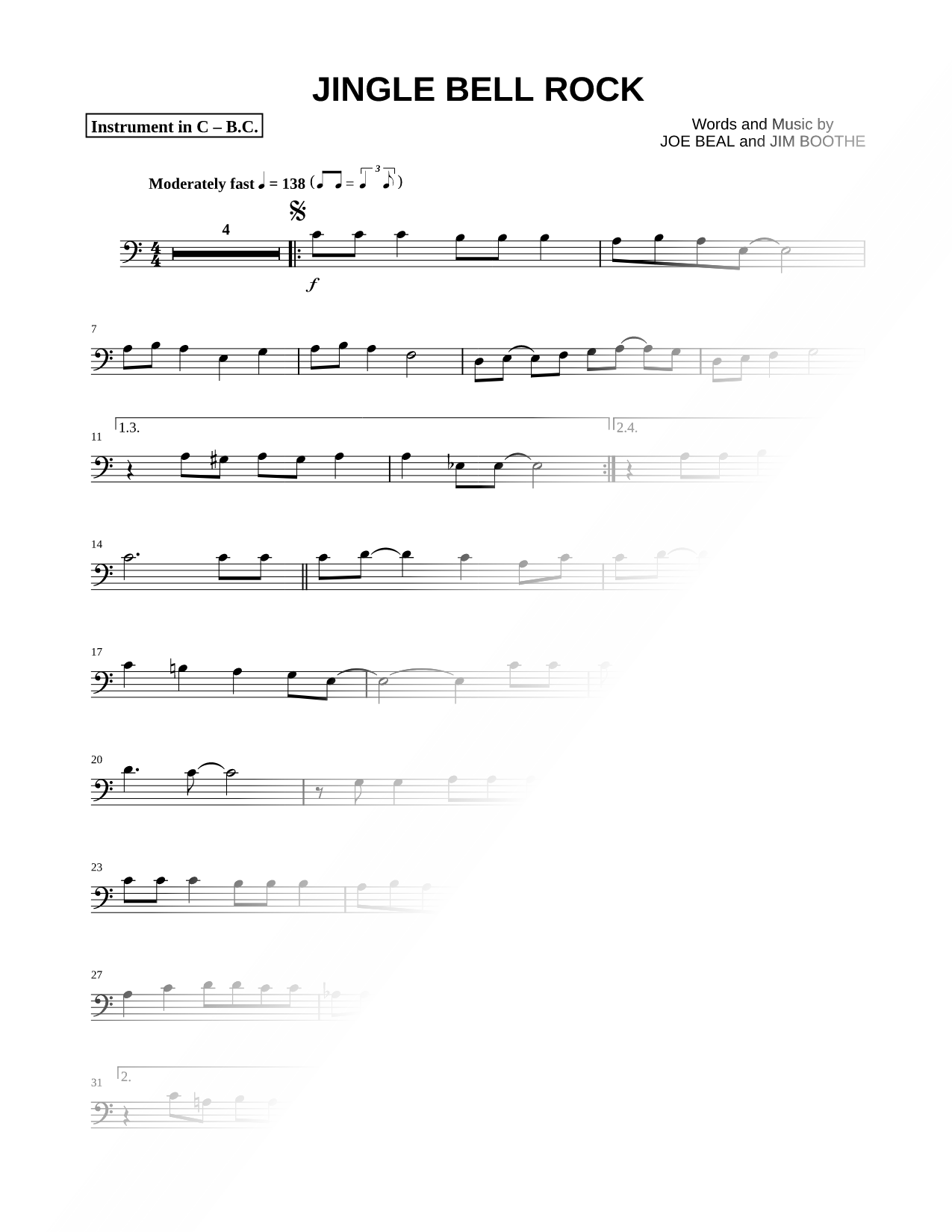 Jingle Bell Rock - Bass Clef Instrument